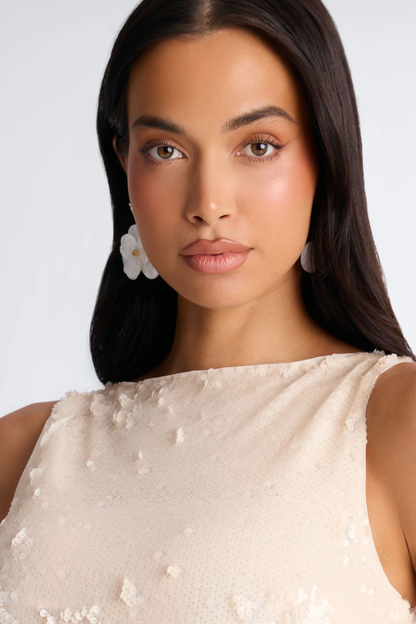 Isla Paillette Sequin Maxi Dress - Cream - Image 3