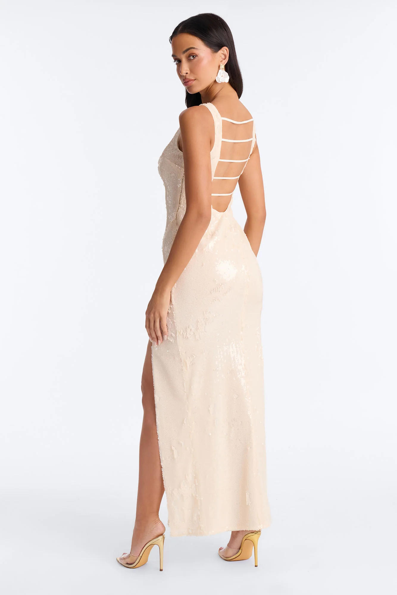 Isla Paillette Sequin Maxi Dress - Cream - Image 4
