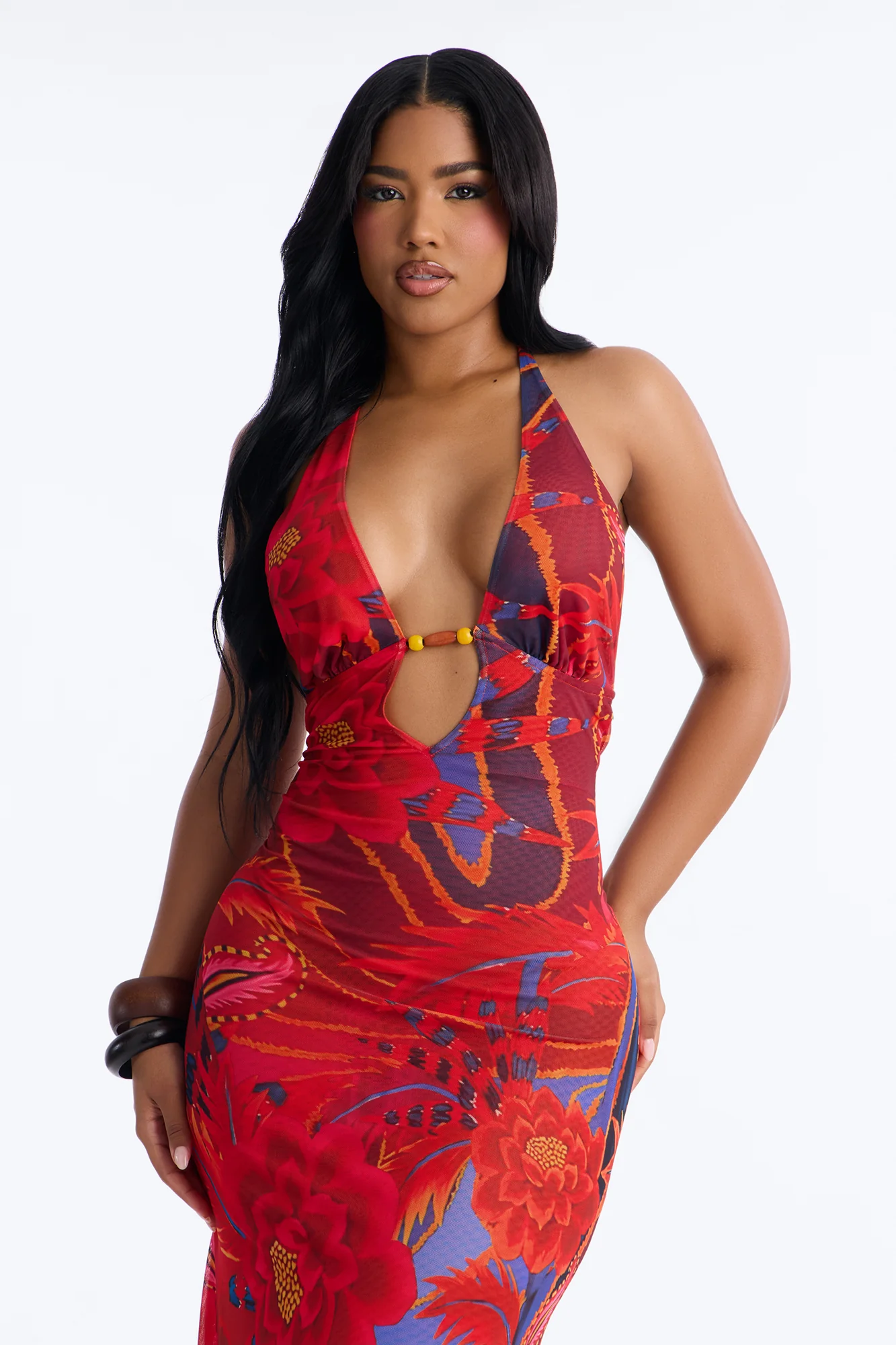 Island Diva Backless Mesh Maxi Dress - Red/combo - Image 2
