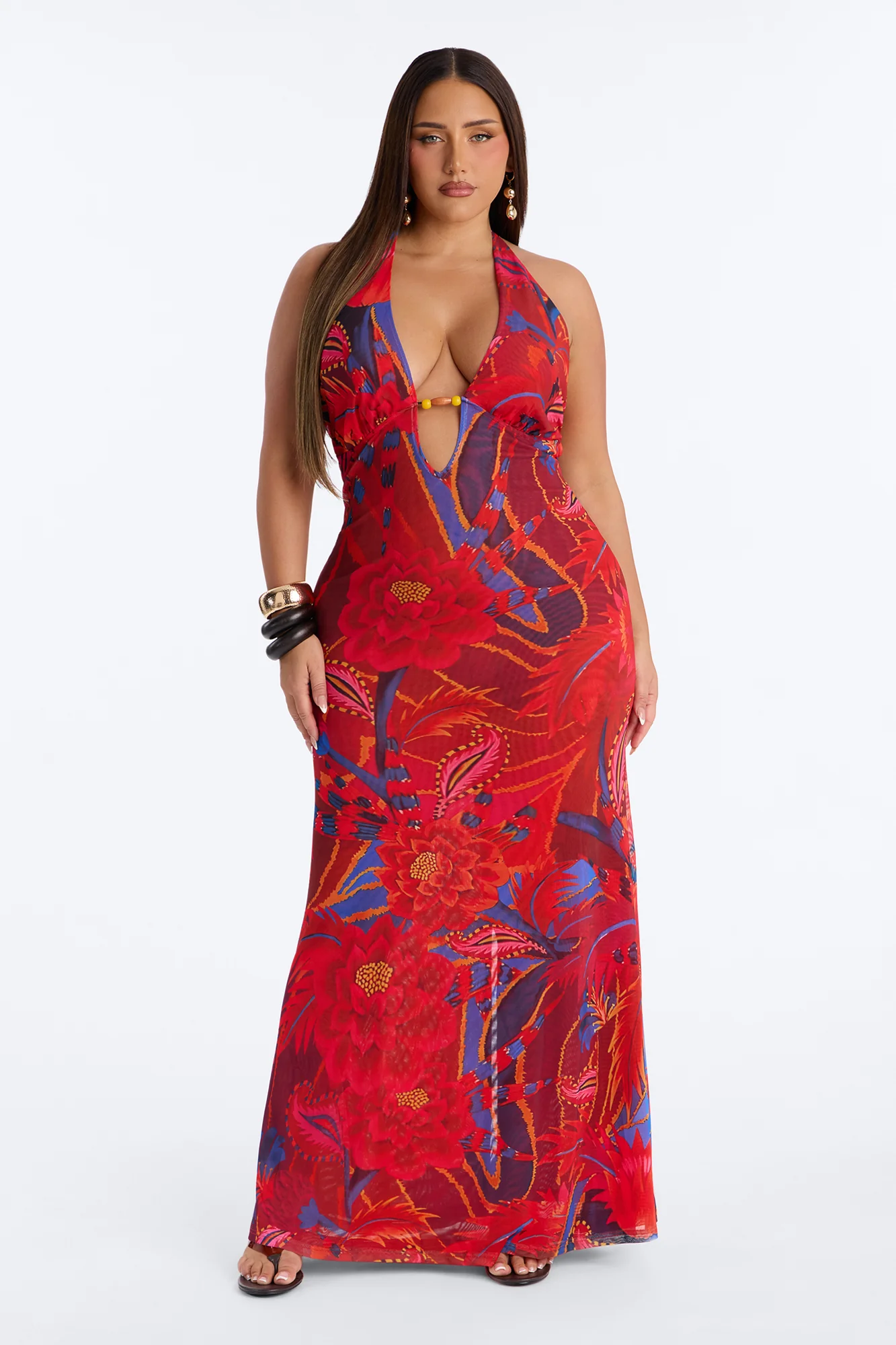 Island Diva Backless Mesh Maxi Dress - Red/combo - Image 5
