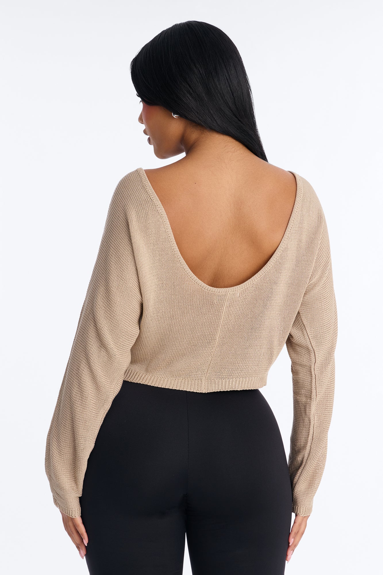 Island Girl Backless Sweater Top - Taupe - Image 4