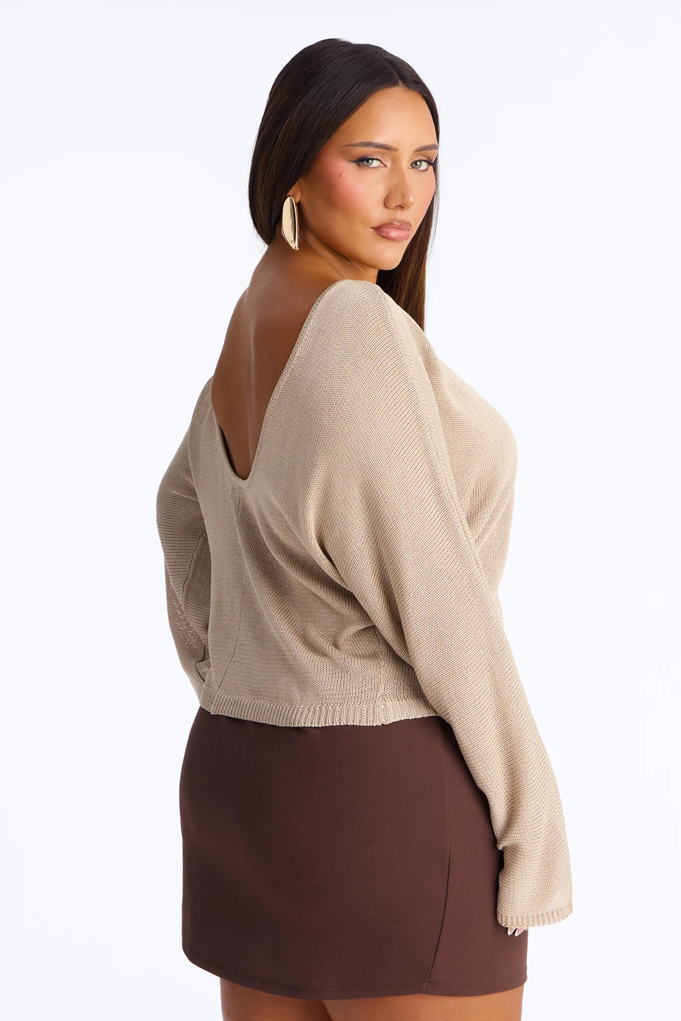 Island Girl Backless Sweater Top - Taupe - Image 7