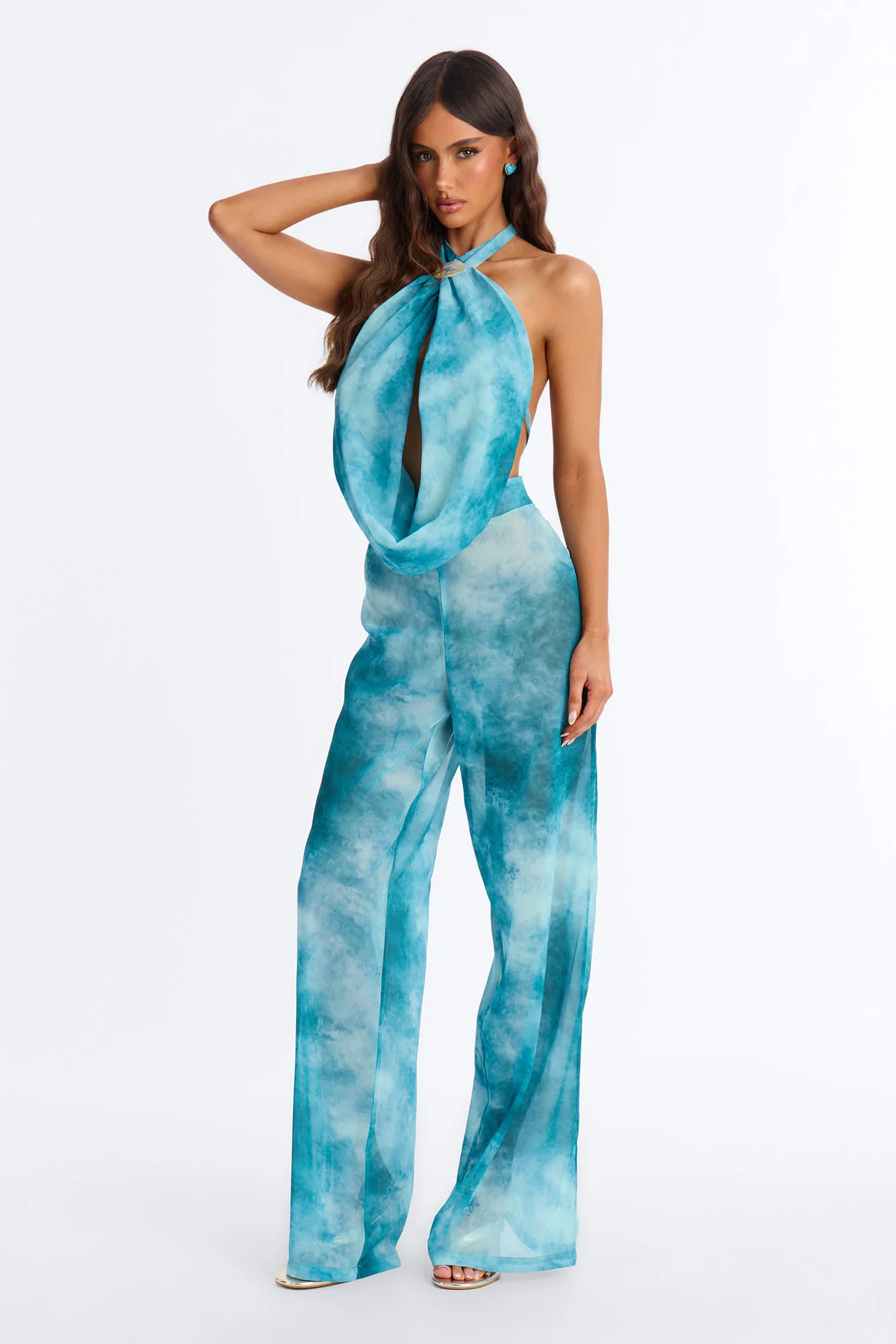 Island Goddess Halter Cut Out Jumpsuit - Teal