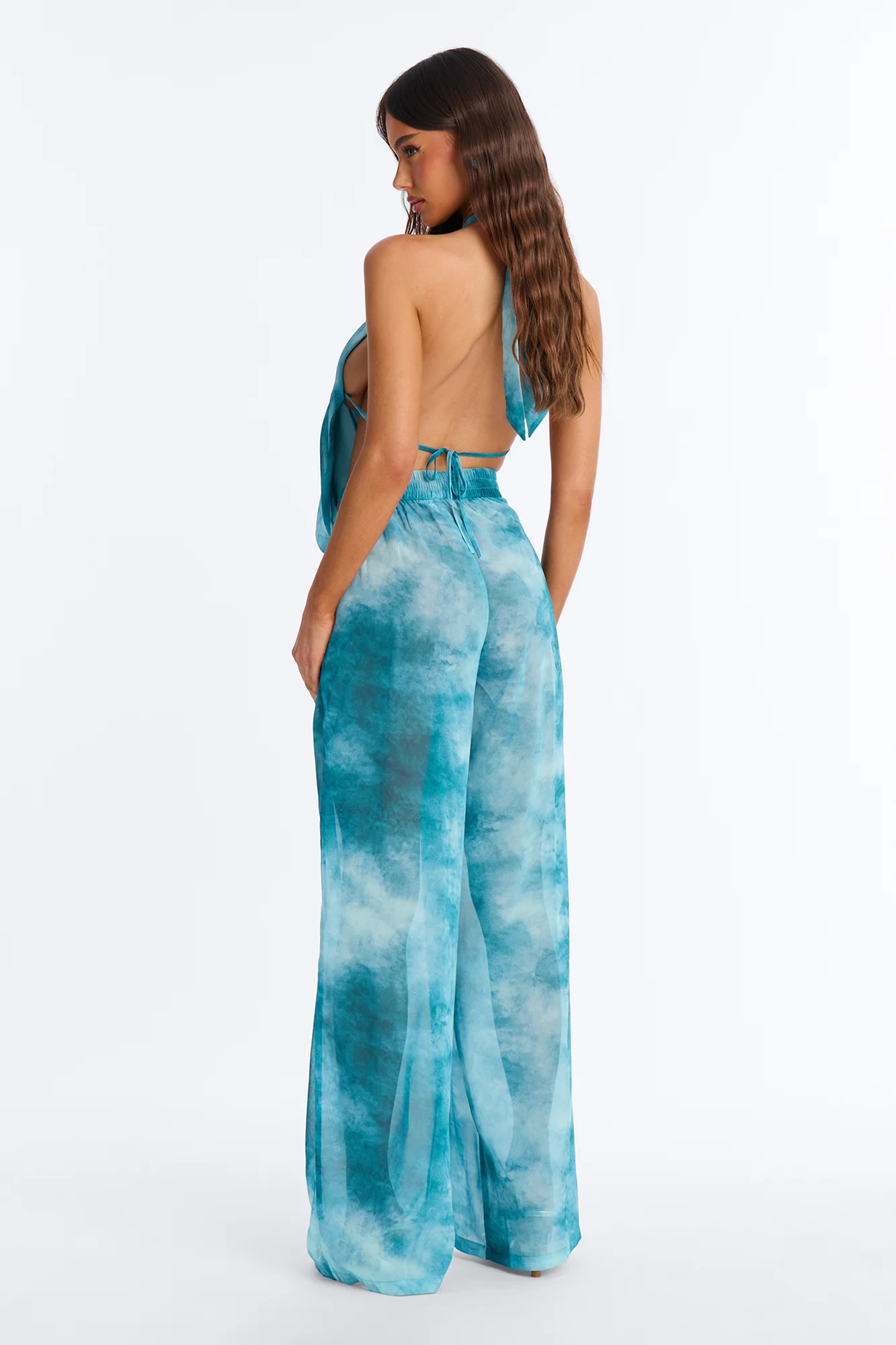 Island Goddess Halter Cut Out Jumpsuit - Teal - Image 4