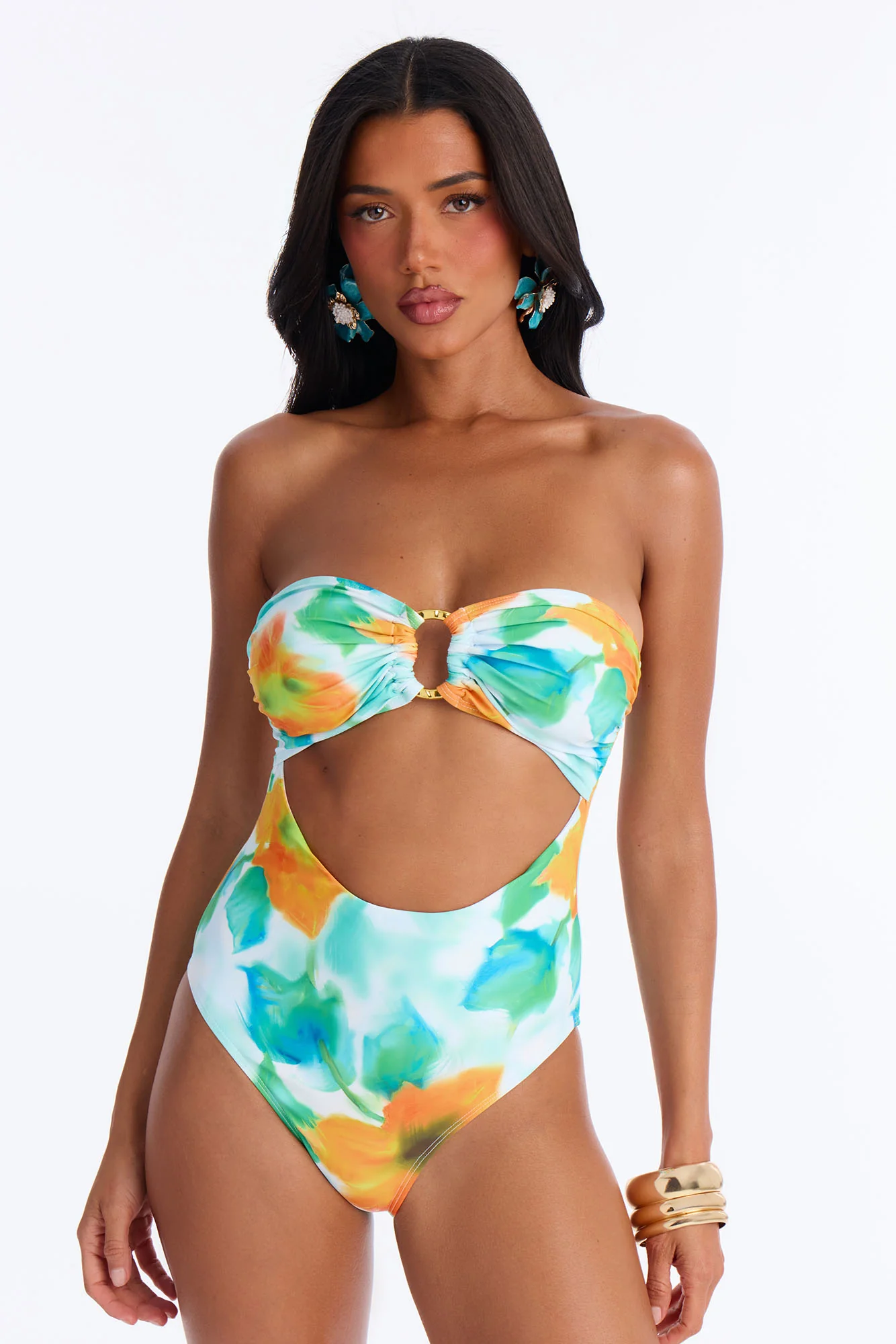 Island Shore Hardware Strapless Scoop Neck Boyshort 3 Piece Bikini Top Set - Green/combo - Image 3