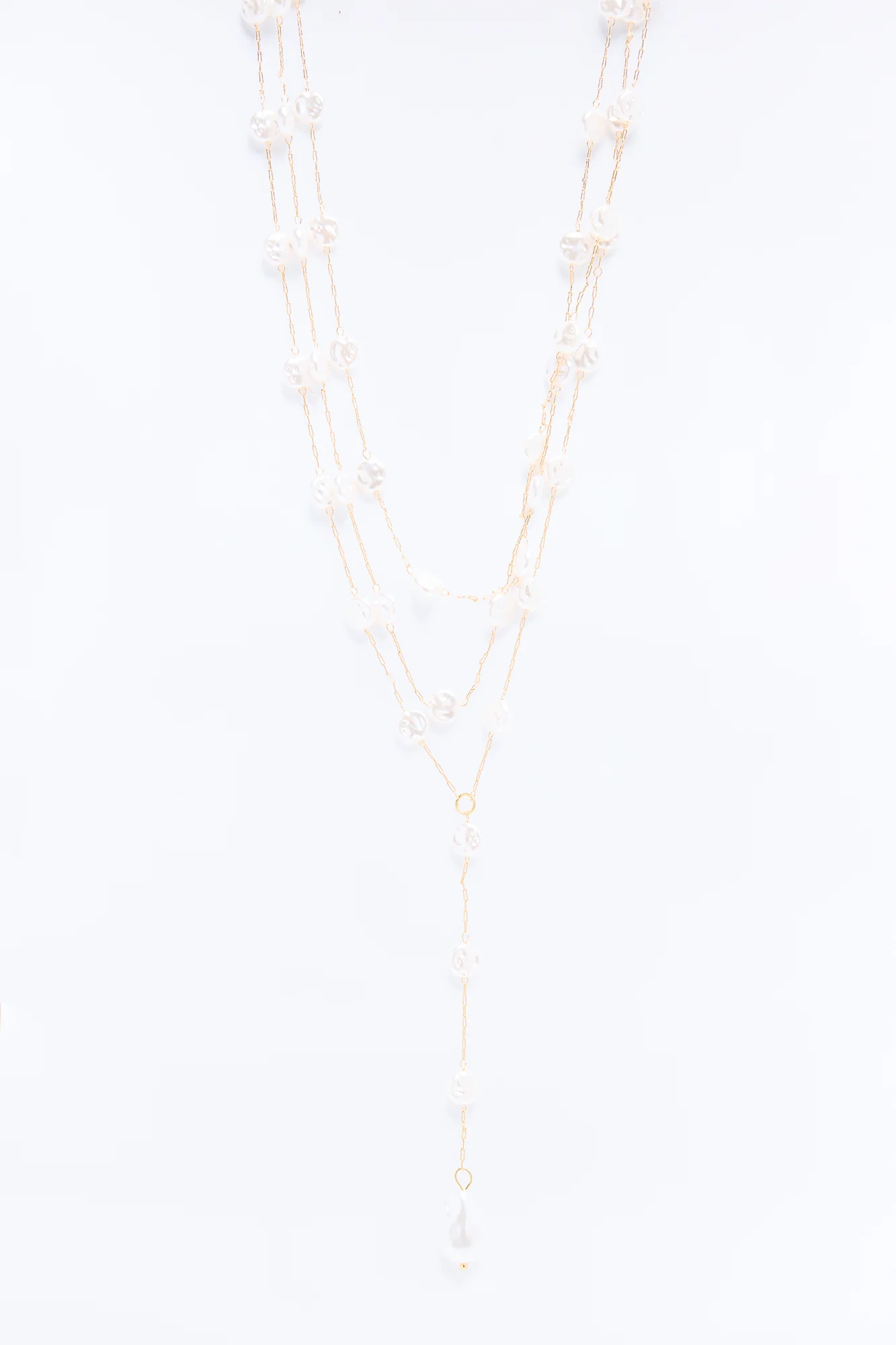 Island Spirit Pearl Lariat Necklace - White/Gold