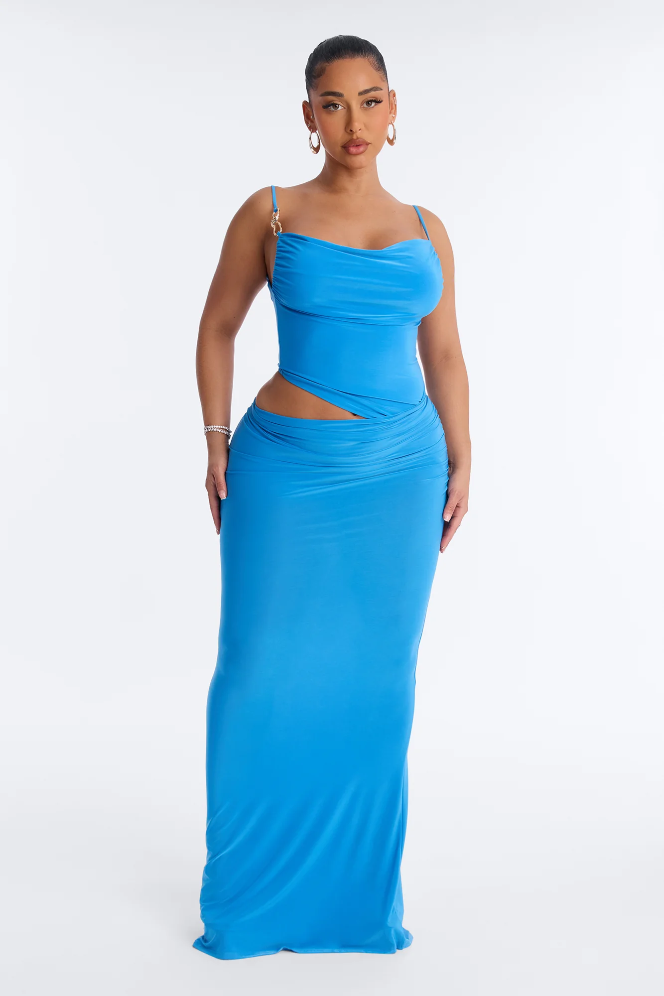 Island Time Cut Out Draped Maxi Dress - Blue