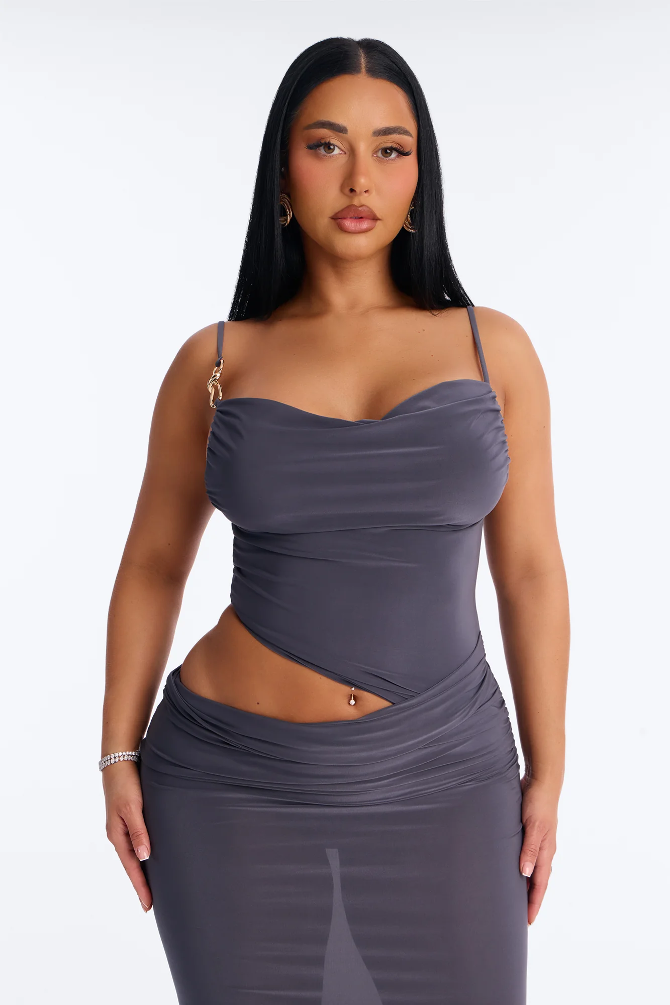 Island Time Cut Out Draped Maxi Dress - Charcoal - Image 2