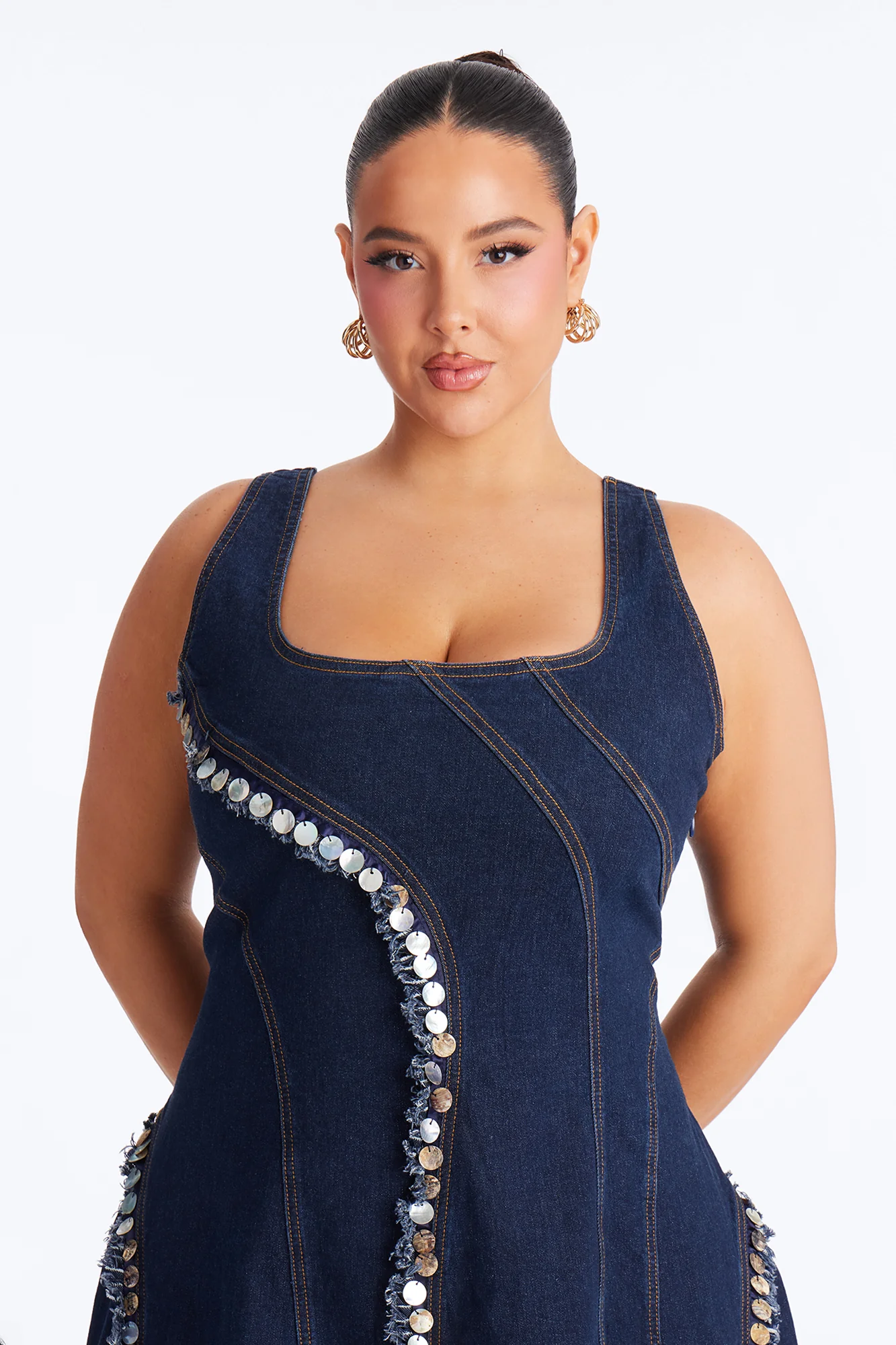 Isobel Shell Denim Midi Dress - Dark Wash - Image 6