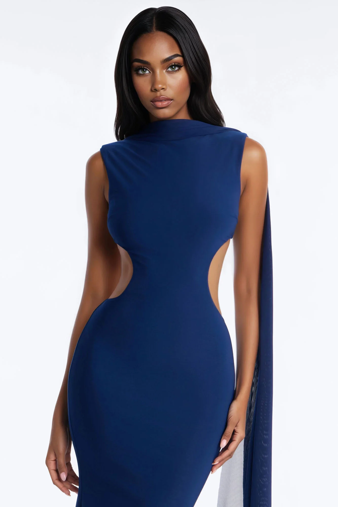 IT Girl Energy Draped Gown - Navy - Image 2