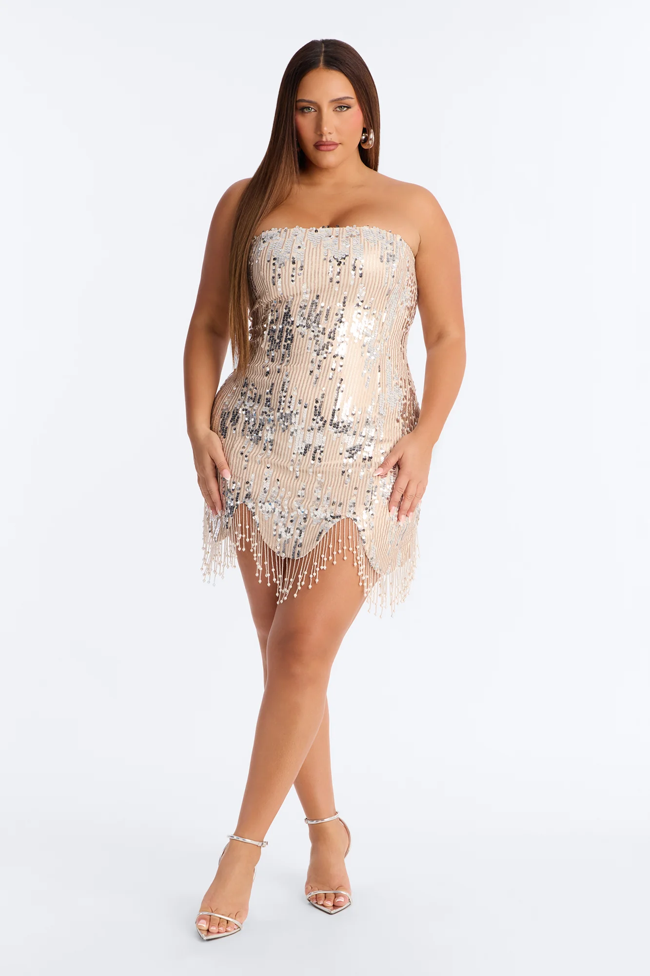It Girl Evening Strapless Sequin Mini Dress - Silver/Combo - Image 5