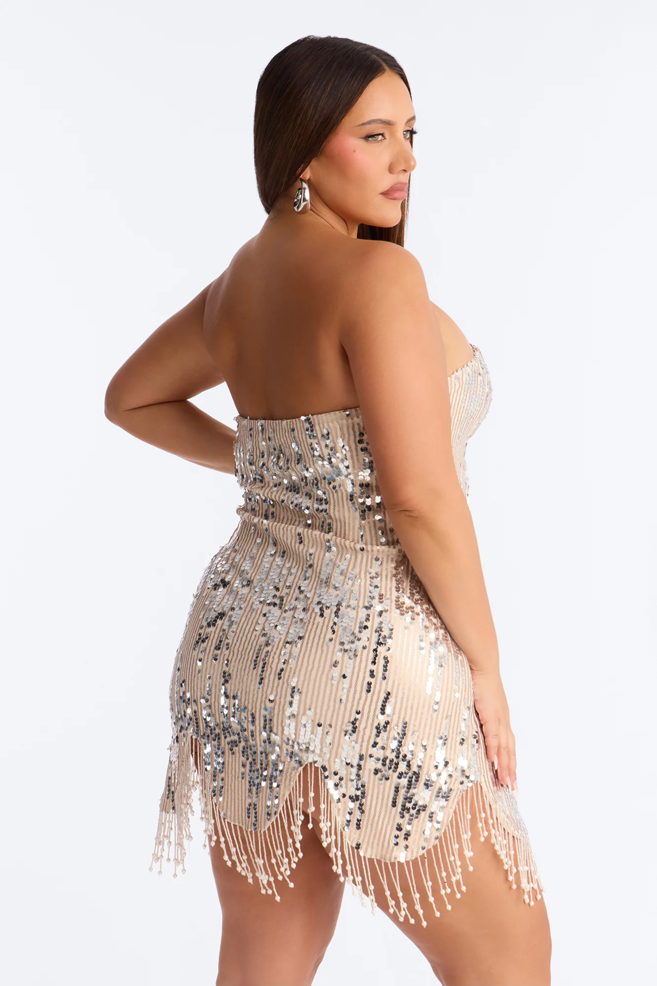 It Girl Evening Strapless Sequin Mini Dress - Silver/Combo - Image 8