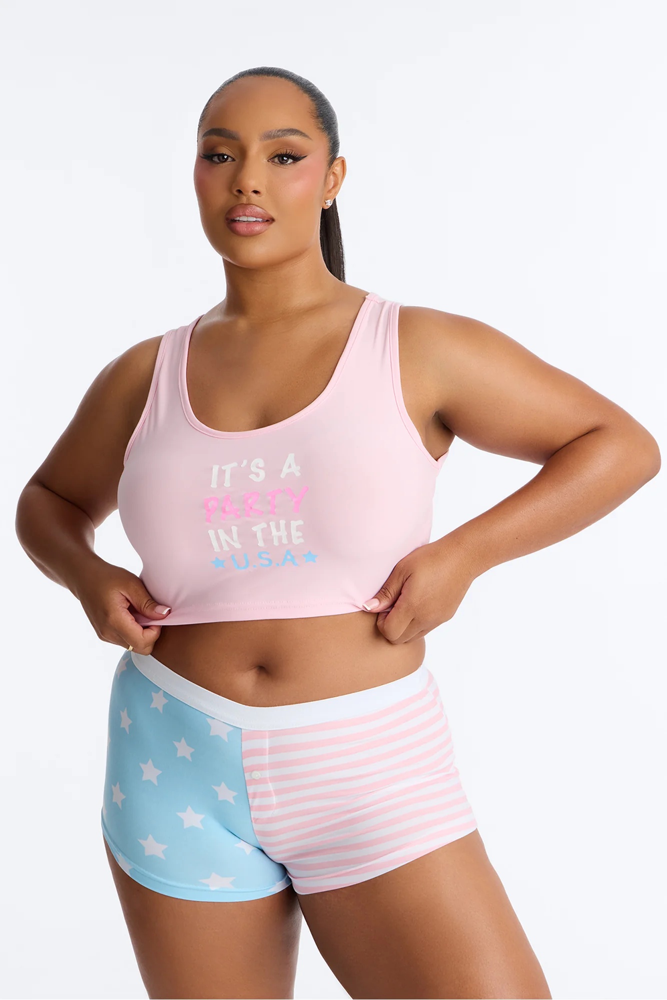 It's A Party In The USA PJ Short Set - Pink/combo - Image 4