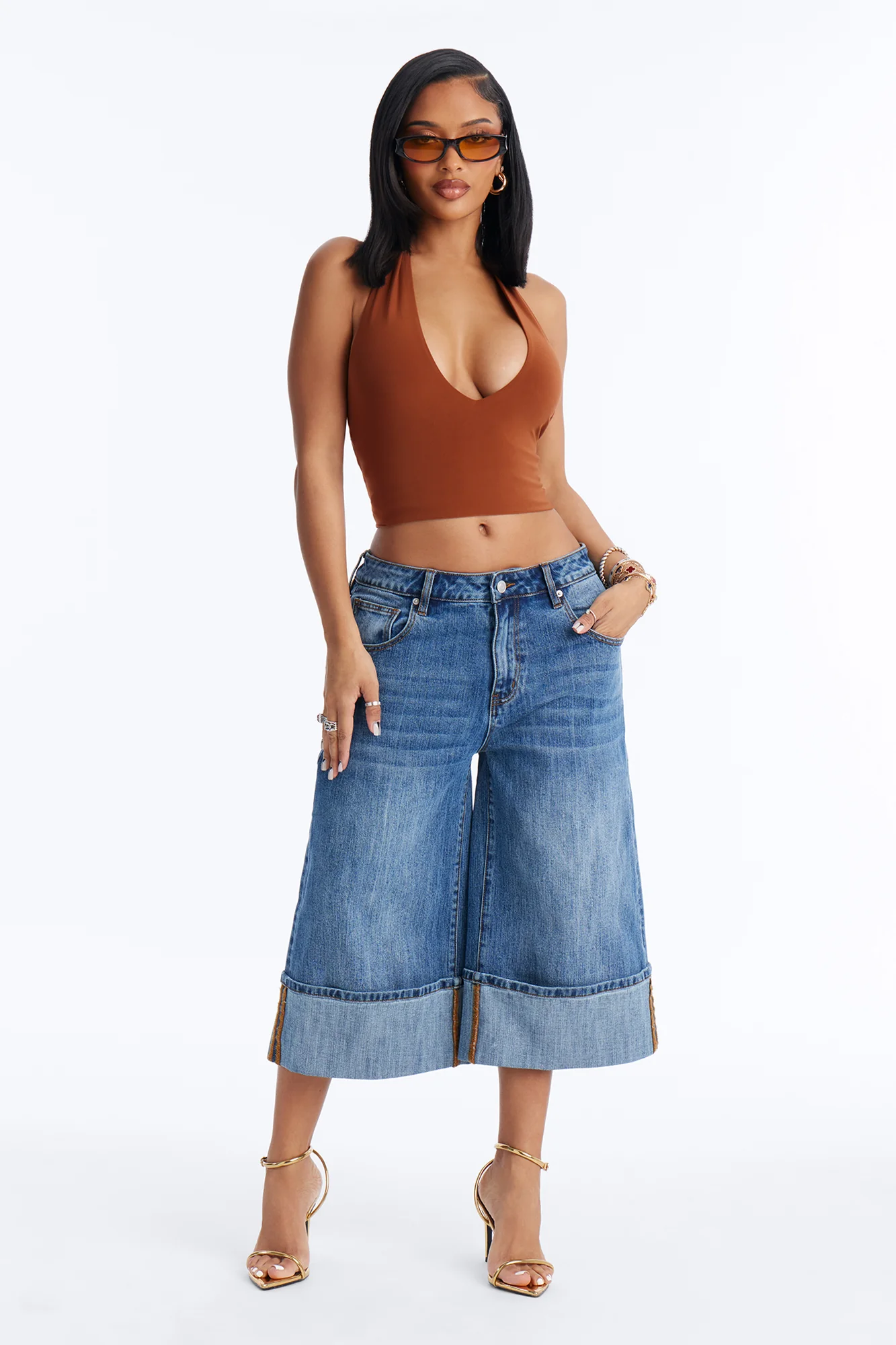 It's Clear To See Wide Leg Culotte Jeans - Dark Wash