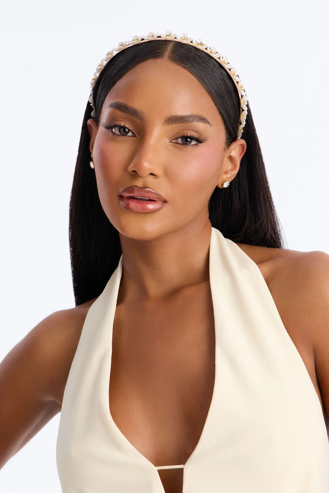 It's Giving Spring Pearl Flower Headband - Gold - Image 2
