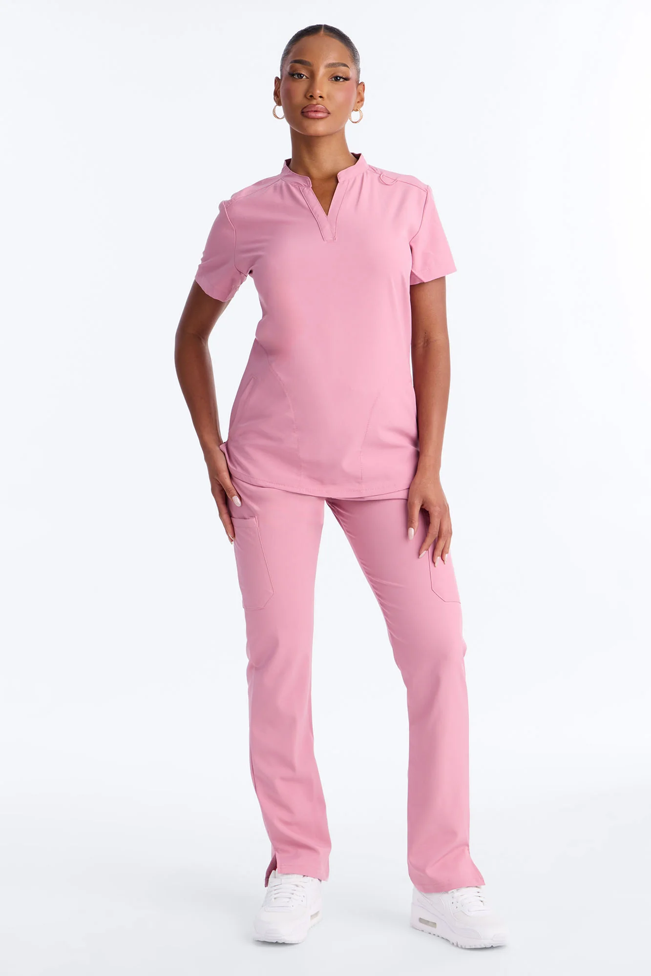 It's Go Time Collared Open Leg Uniform Scrub Set - Mauve
