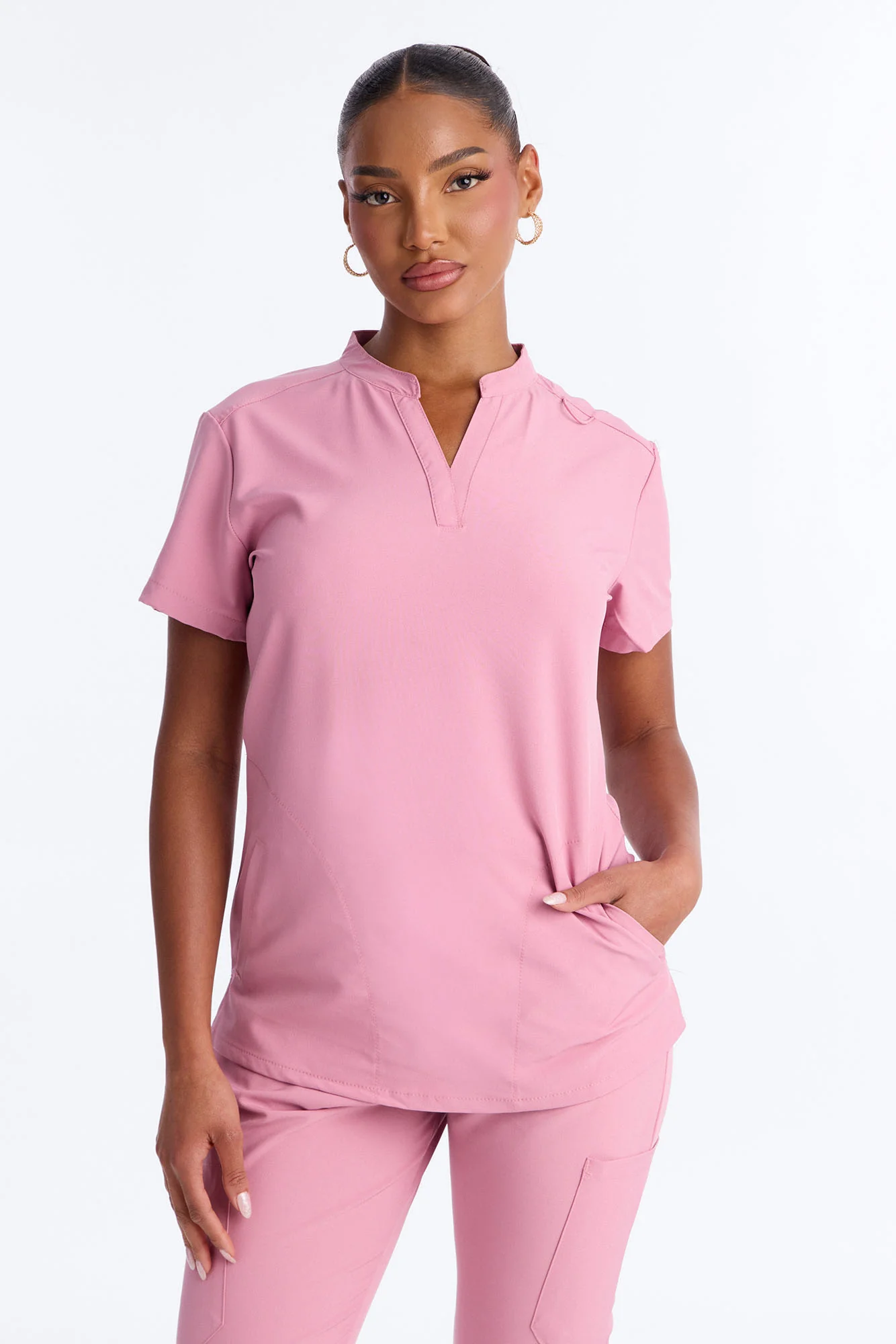 It's Go Time Collared Open Leg Uniform Scrub Set - Mauve - Image 2