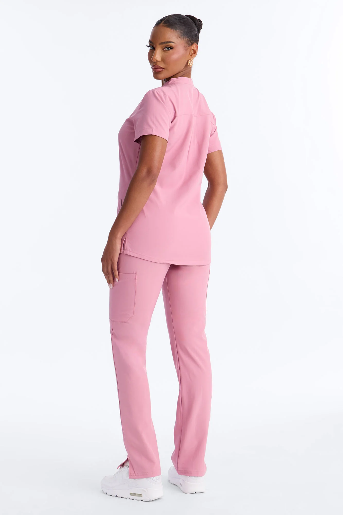 It's Go Time Collared Open Leg Uniform Scrub Set - Mauve - Image 5