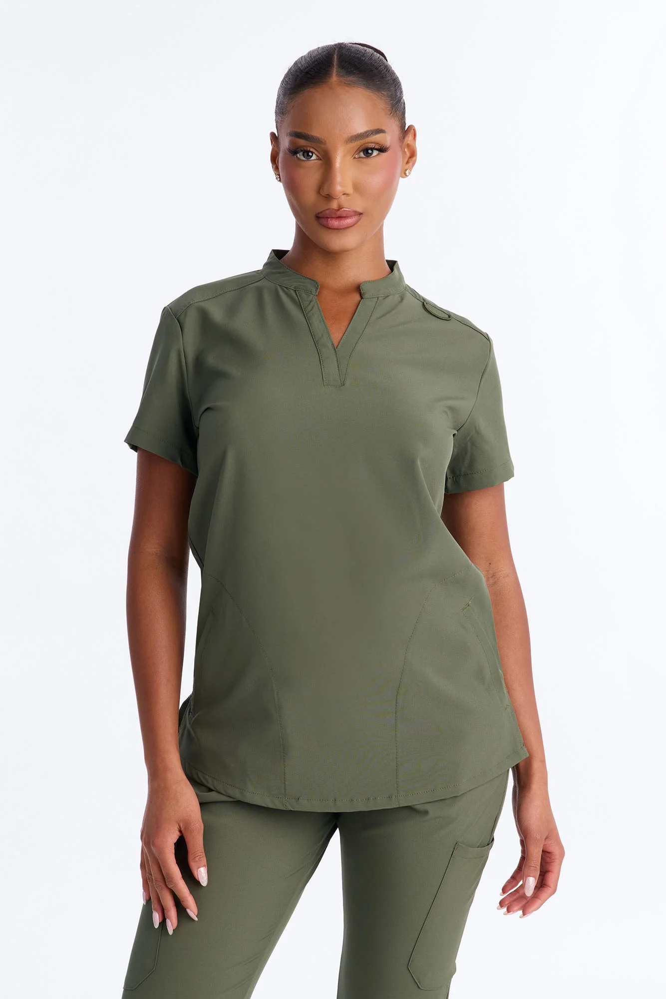 It's Go Time Collared Open Leg Uniform Scrub Set - Olive - Image 2