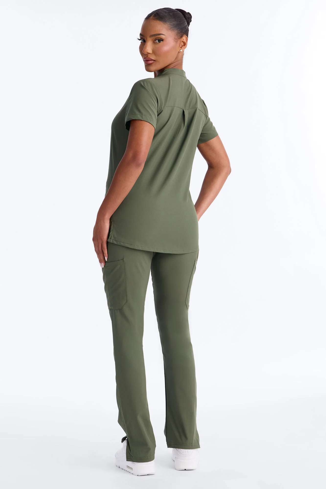 It's Go Time Collared Open Leg Uniform Scrub Set - Olive - Image 5