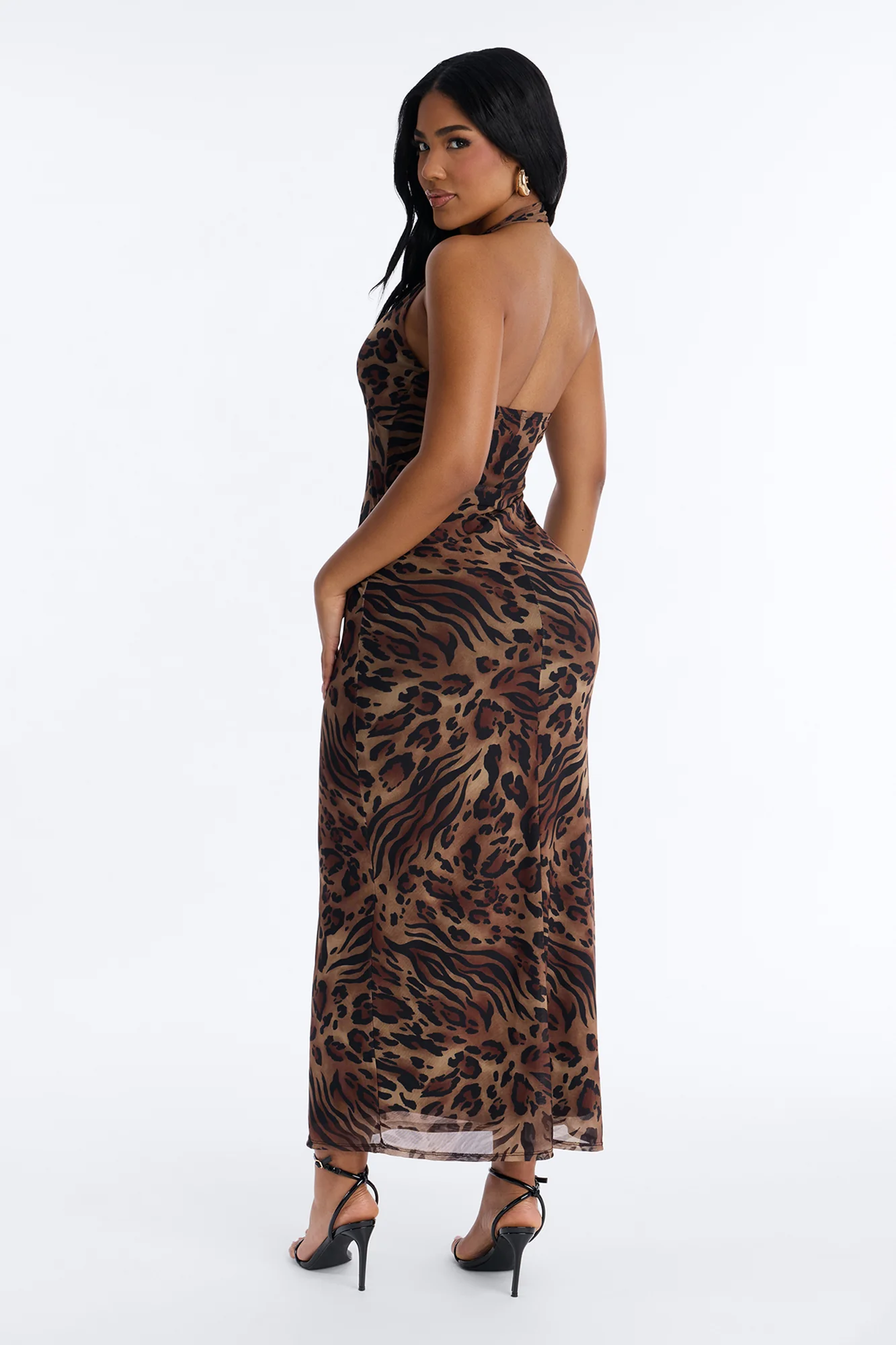 Ivanna Animal Print Mesh Maxi Dress - Brown/combo - Image 4
