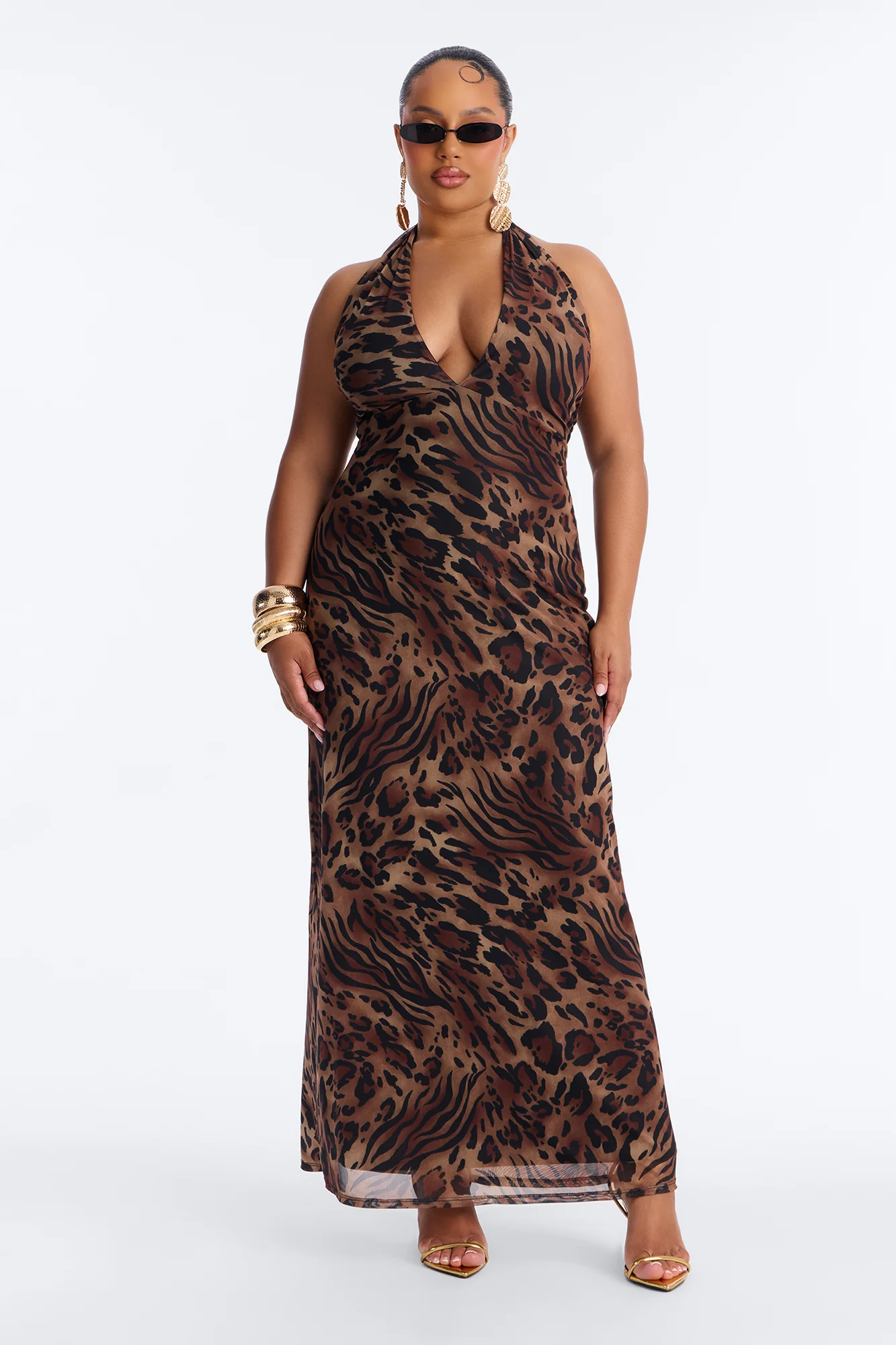 Ivanna Animal Print Mesh Maxi Dress - Brown/combo - Image 5