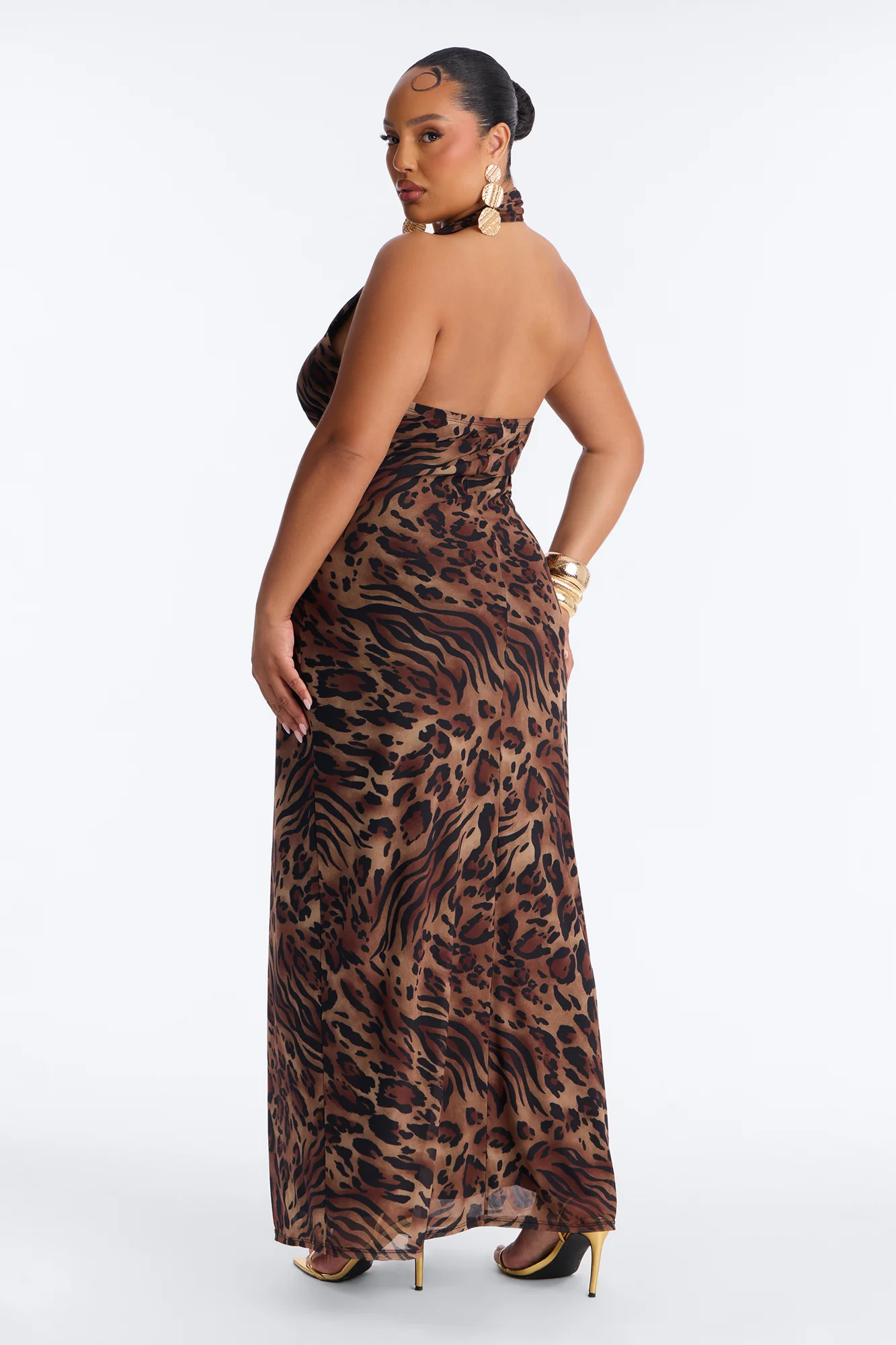 Ivanna Animal Print Mesh Maxi Dress - Brown/combo - Image 8