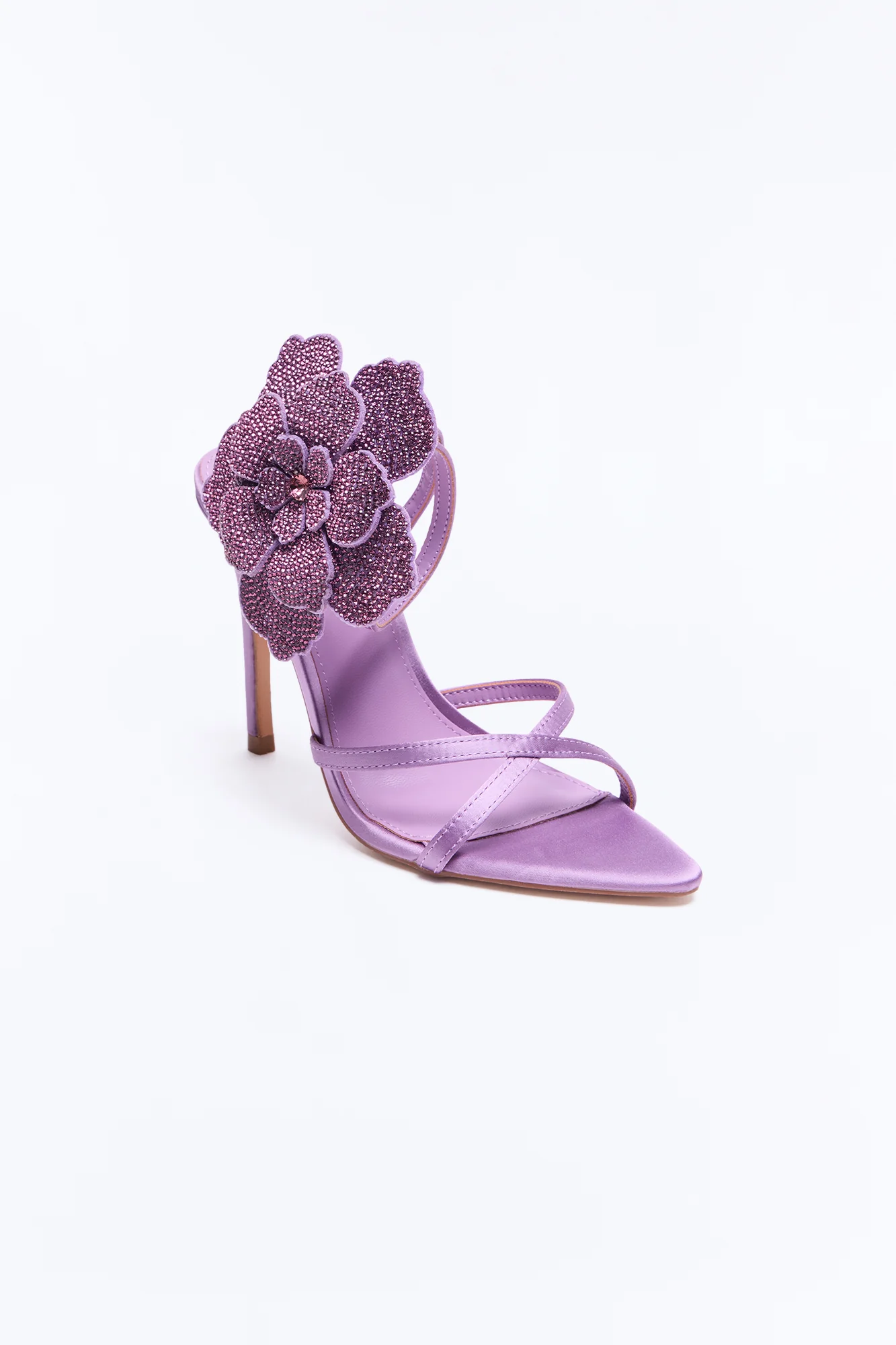 Ivara Rhinestone Flower Heels - Purple