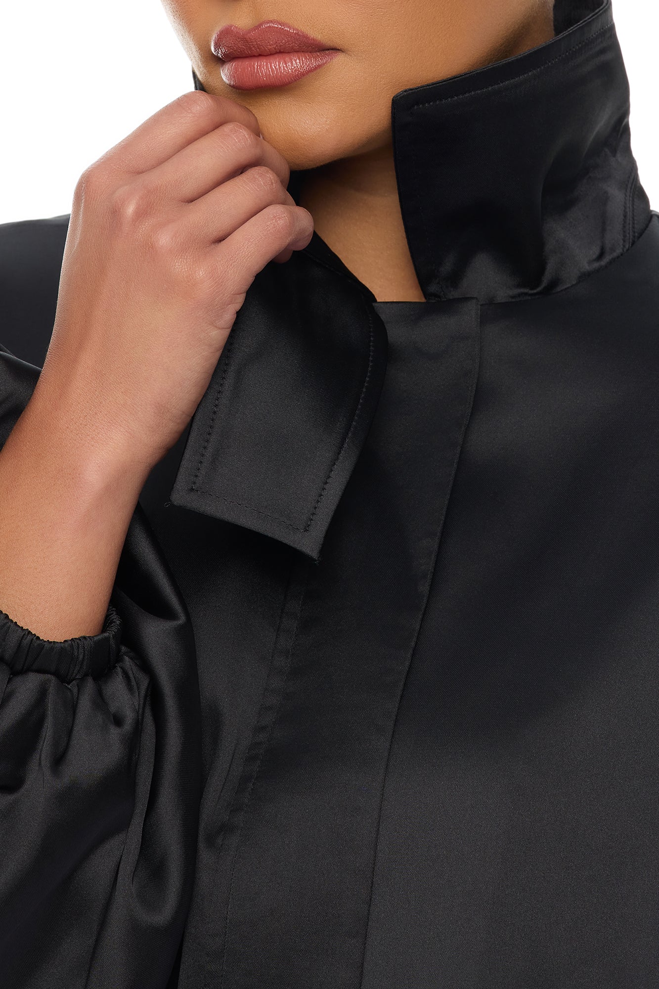 Izabel Balloon Sleeve Satin Romper - Black - Image 3