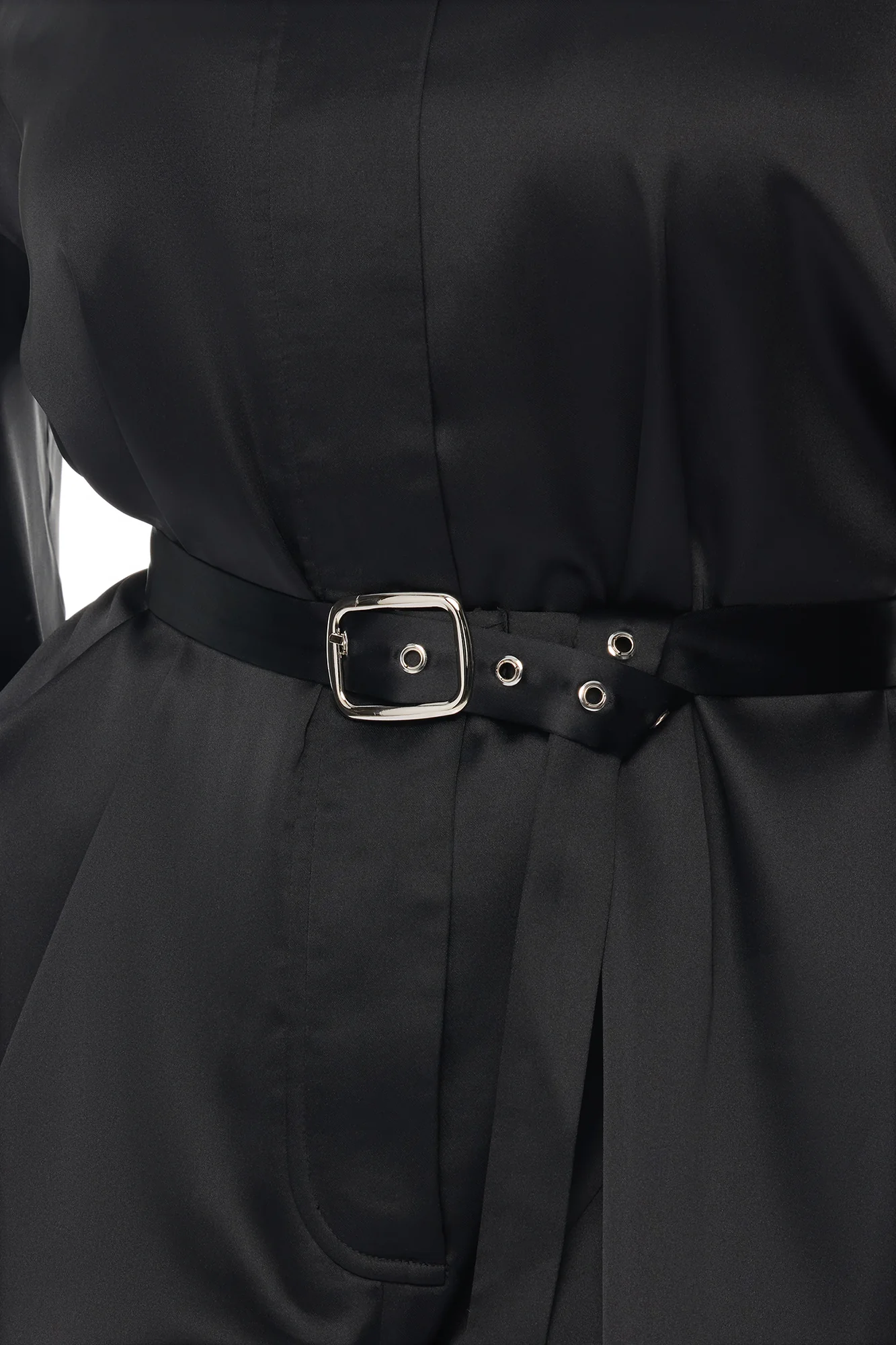 Izabel Balloon Sleeve Satin Romper - Black - Image 7