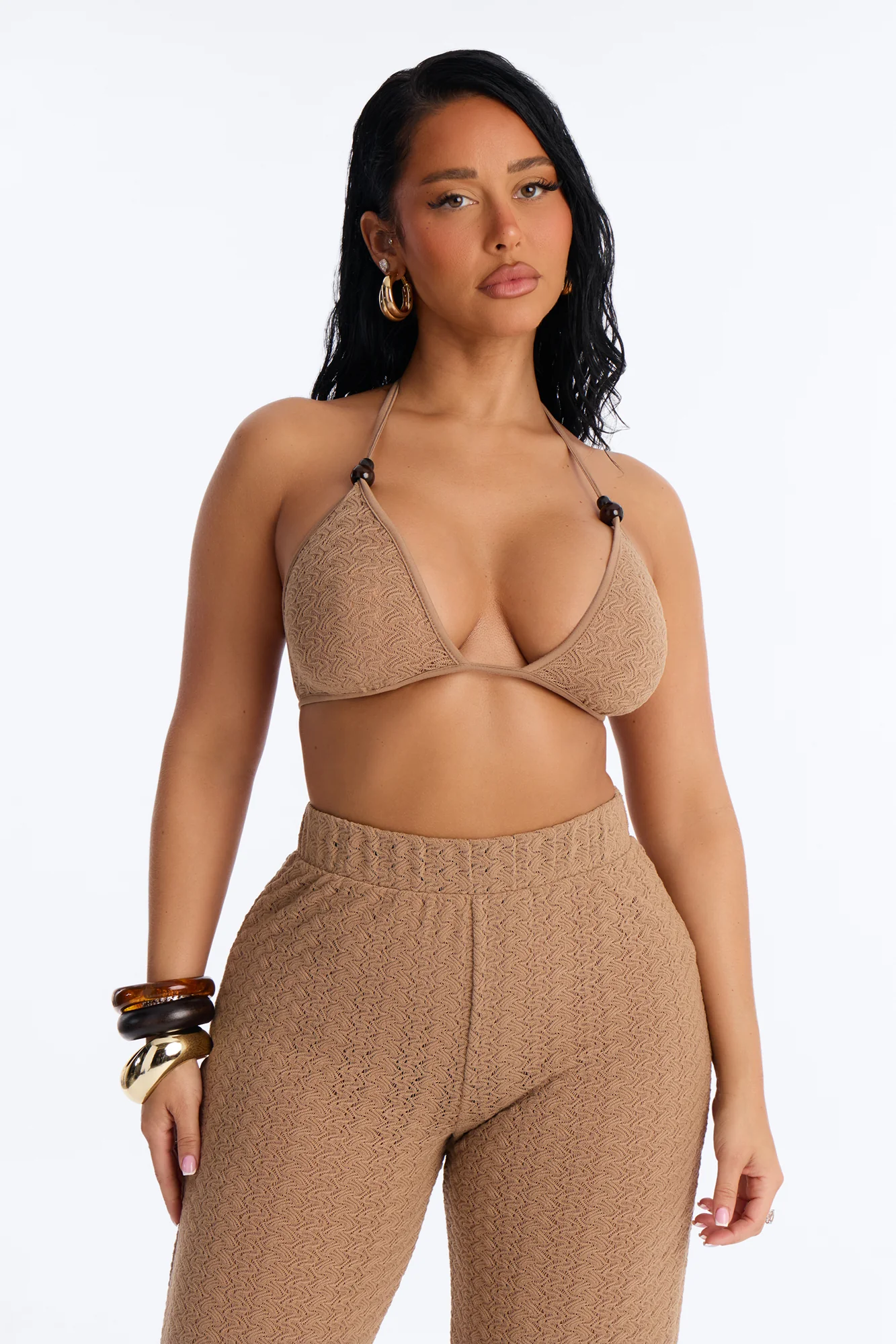 Izara Crochet Bralette Pant Set - Taupe - Image 2