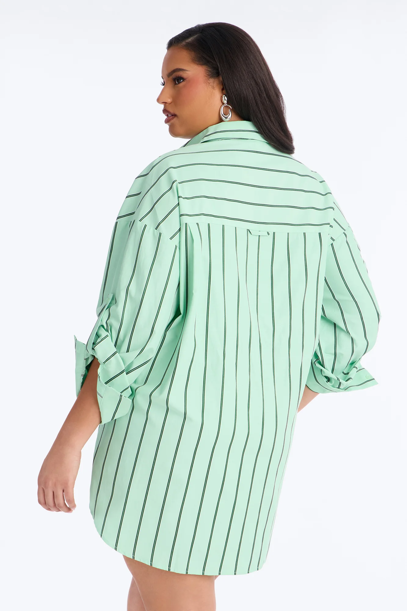 Izzy Pinstripe Shirt Micro Mini Dress - Green - Image 8