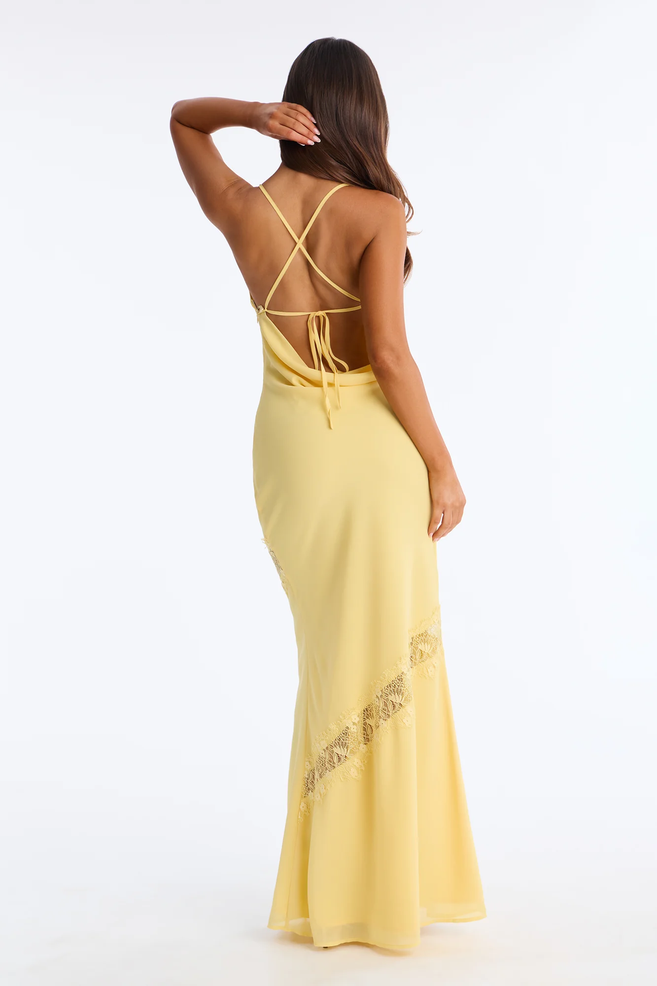 Jacklyn Chiffon Cowl Neckline Gown - Yellow - Image 4