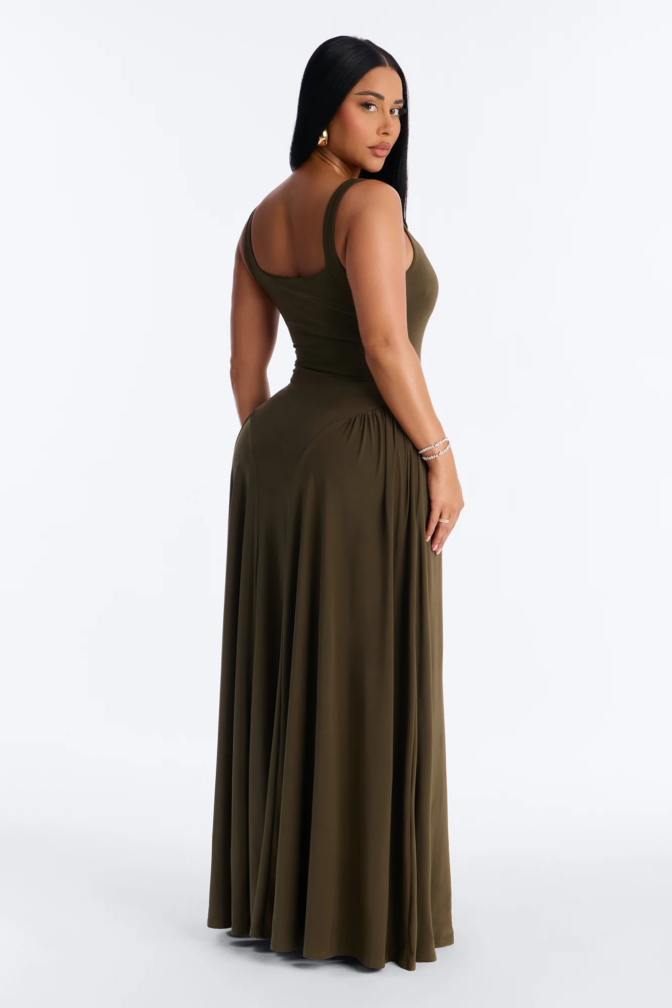 Jaclyn Drop Waist Pleated Maxi Dress - Olive - Image 4