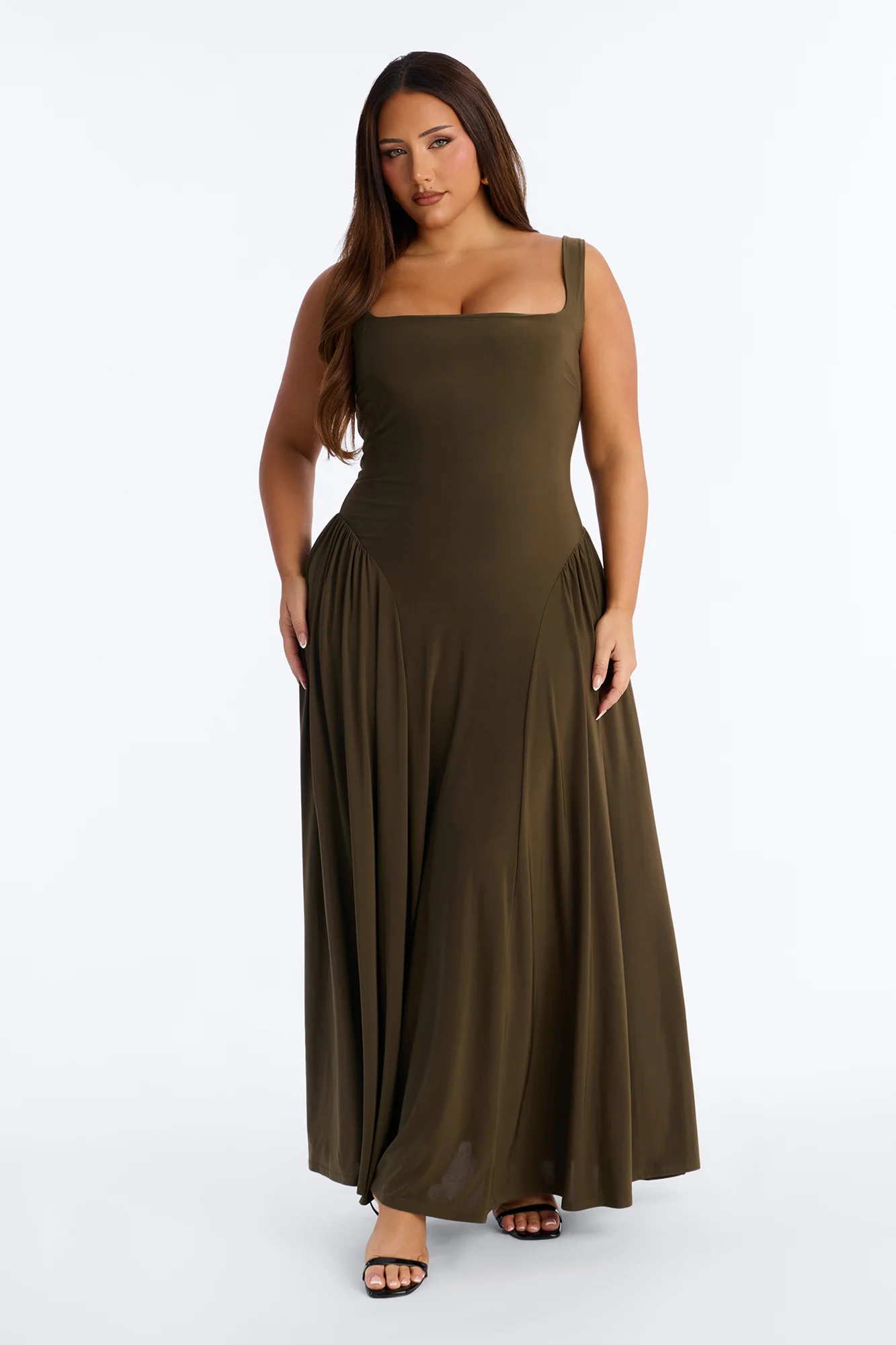 Jaclyn Drop Waist Pleated Maxi Dress - Olive - Image 6
