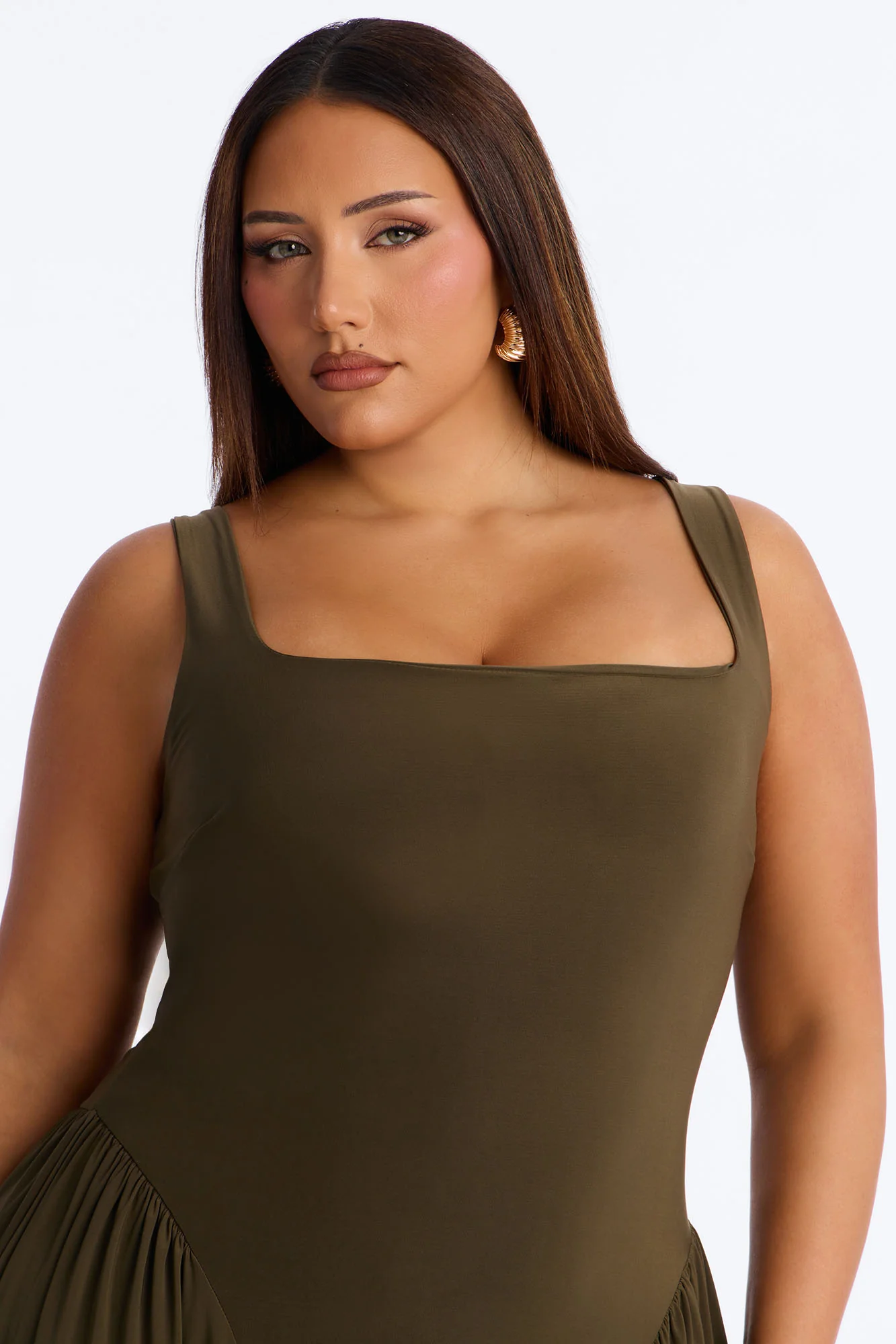 Jaclyn Drop Waist Pleated Maxi Dress - Olive - Image 7