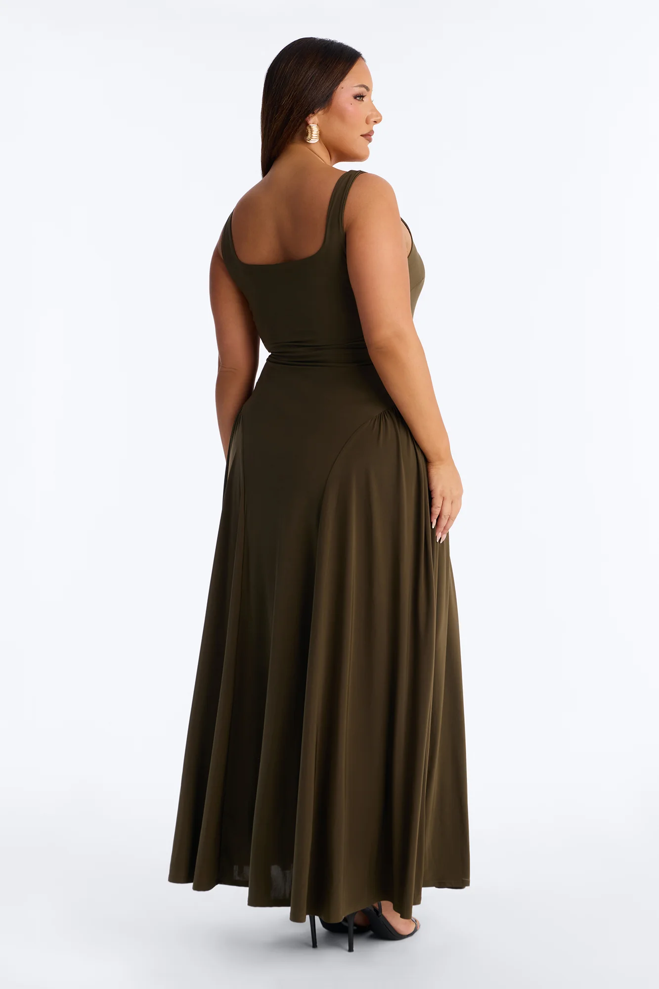 Jaclyn Drop Waist Pleated Maxi Dress - Olive - Image 9