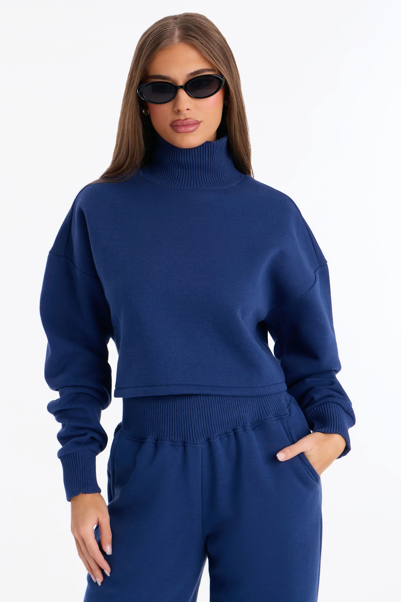 Jada Turtle Neck Fleece Sweatshirt - Navy