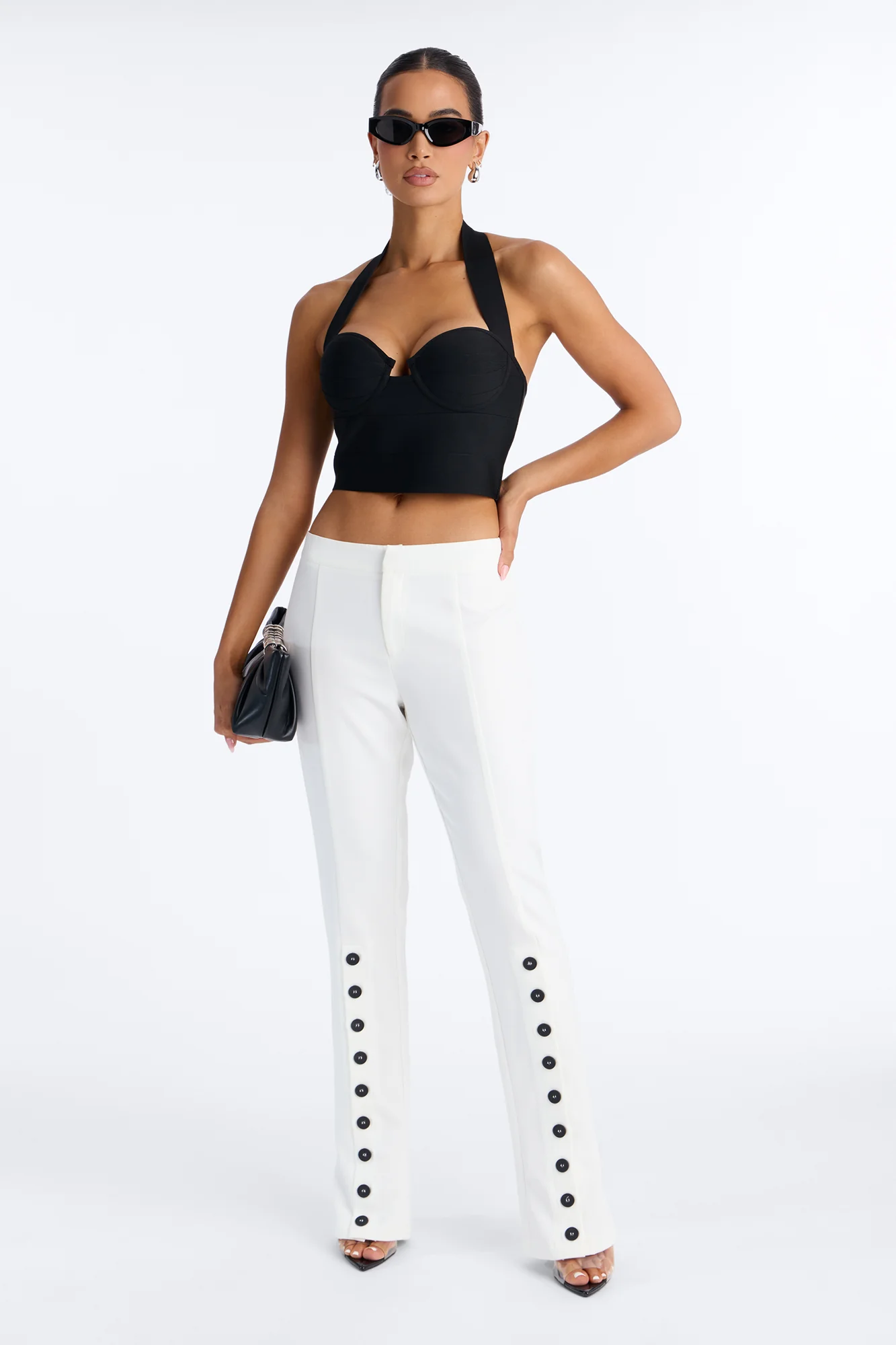Jade Button Front Straight Leg Trouser - Ivory