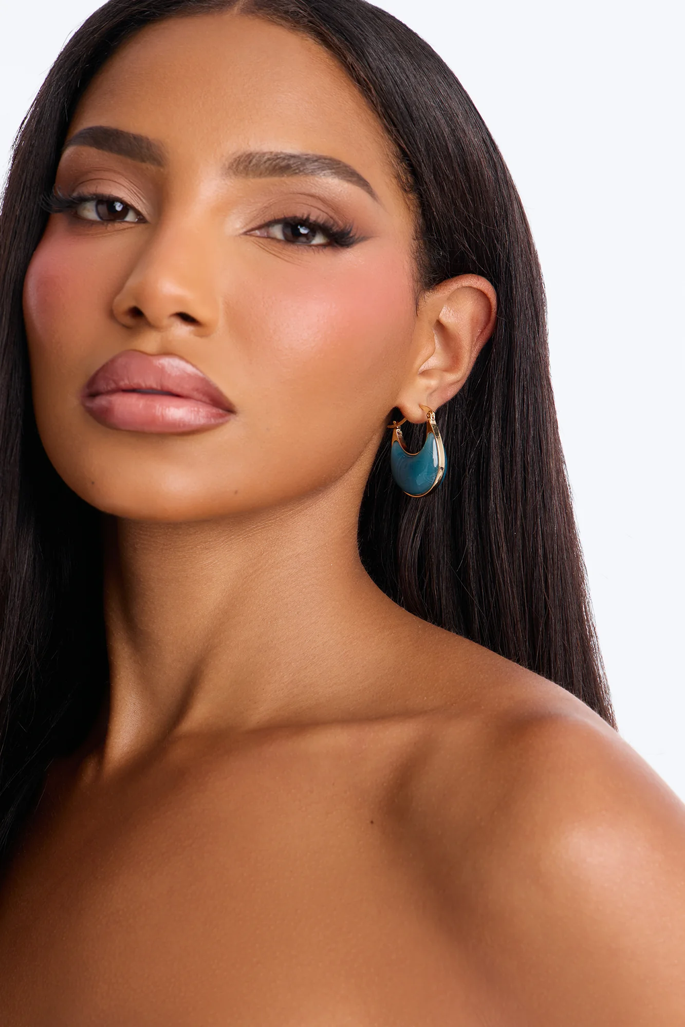 Jade Jeweled Drop Earrings - Gold/Blue - Image 2
