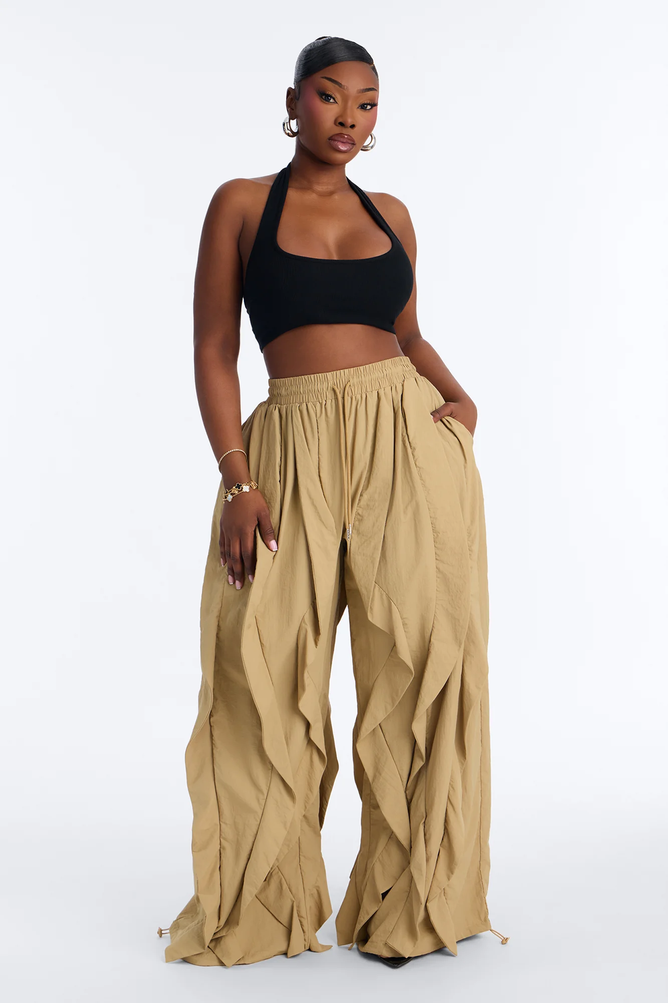 Jade Ruffled Jogger Pant - Khaki - Image 4