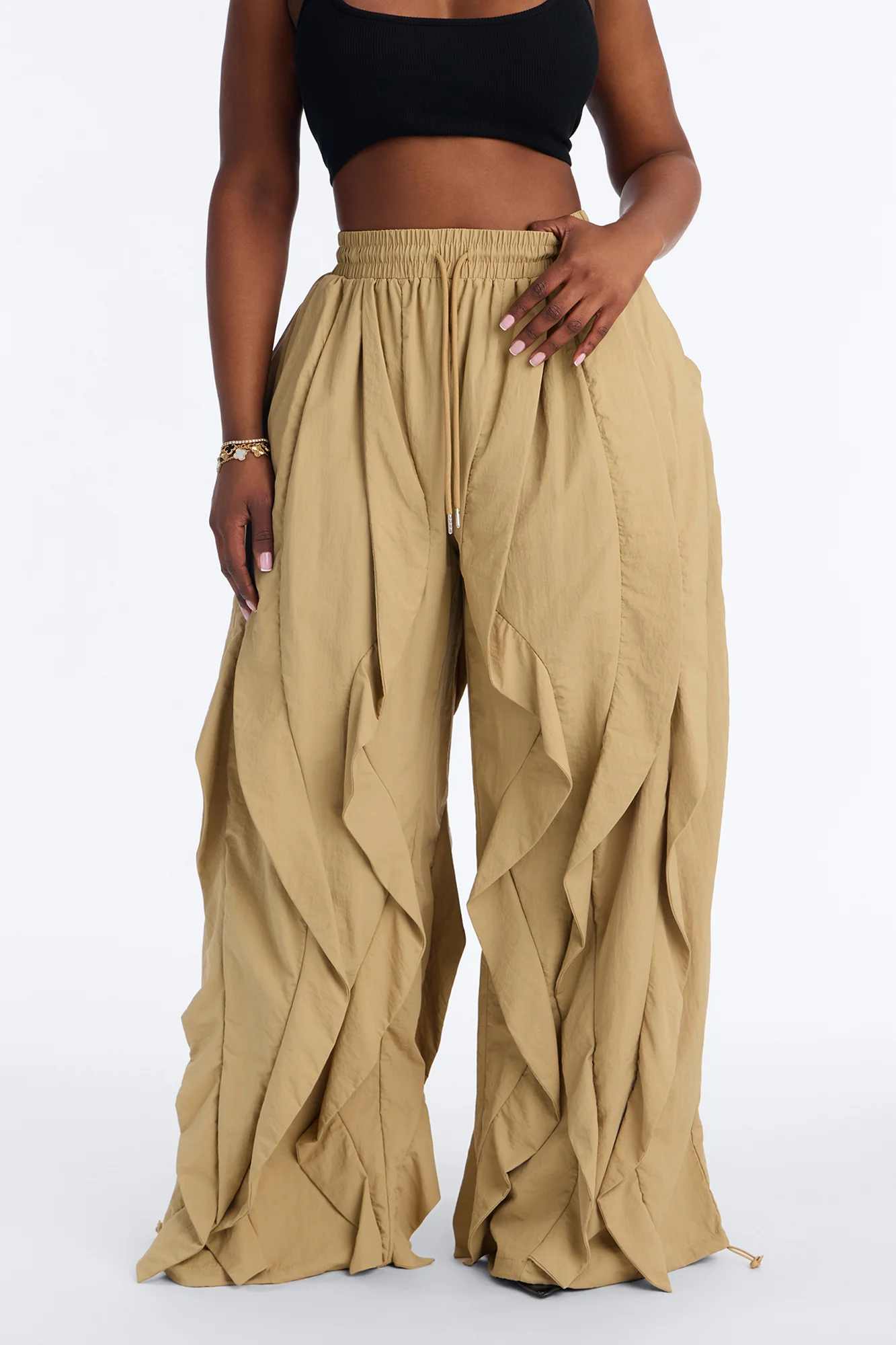 Jade Ruffled Jogger Pant - Khaki - Image 5