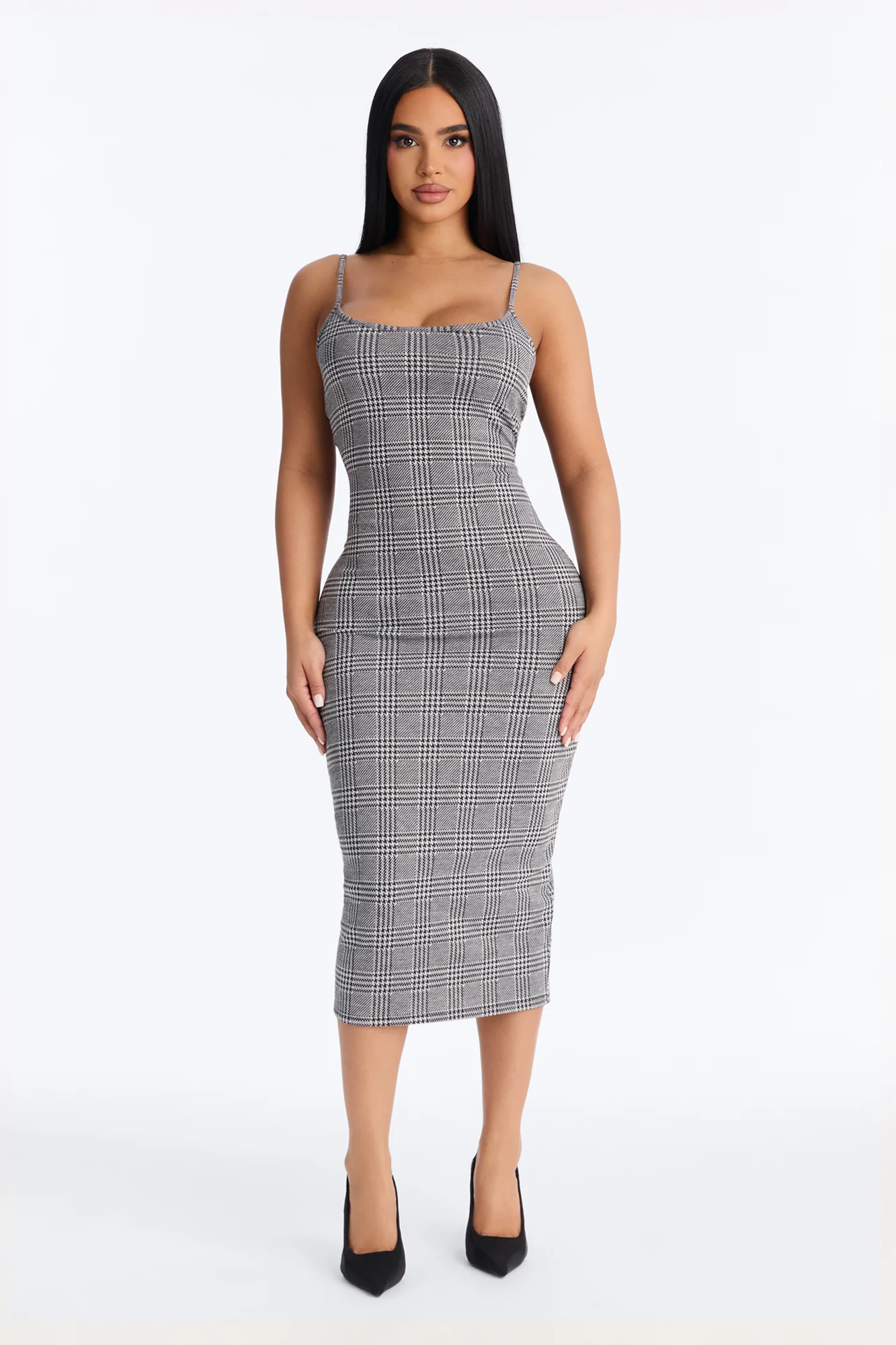 Jaelyn Houndstooth Midi 2 Piece Dress Set - Black/White - Image 4
