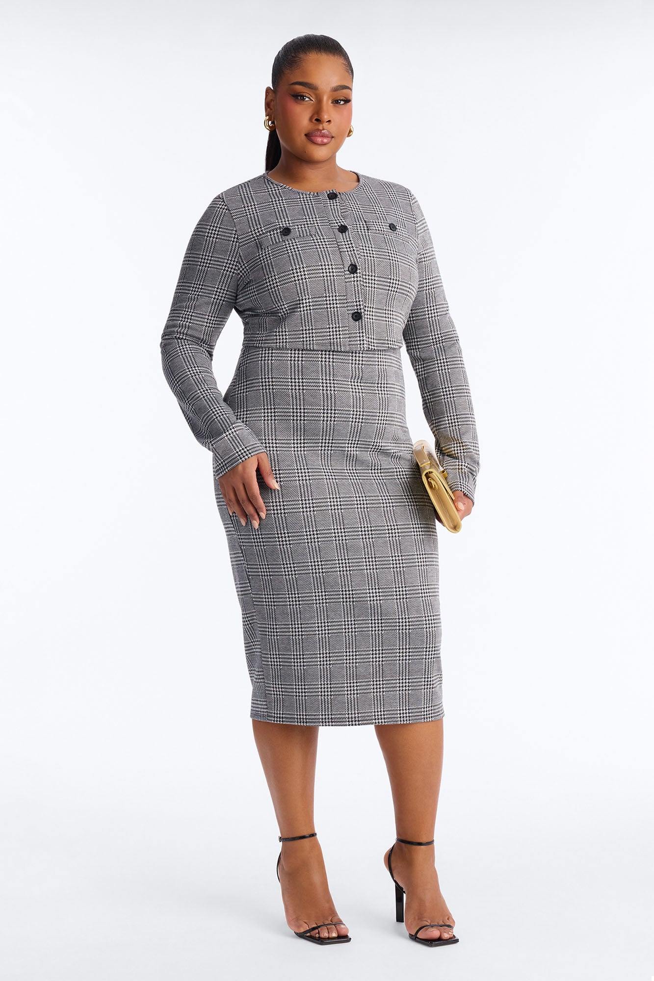 Jaelyn Houndstooth Midi 2 Piece Dress Set - Black/White - Image 6