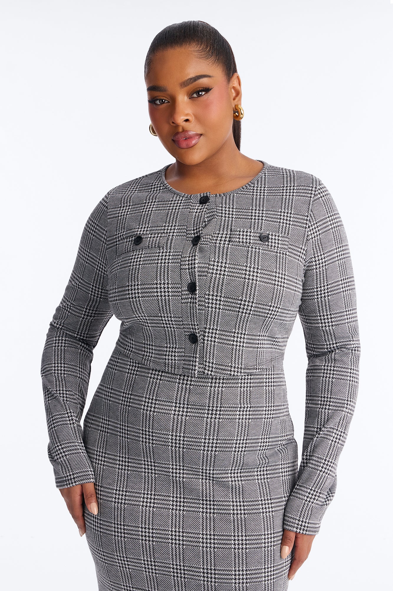 Jaelyn Houndstooth Midi 2 Piece Dress Set - Black/White - Image 7