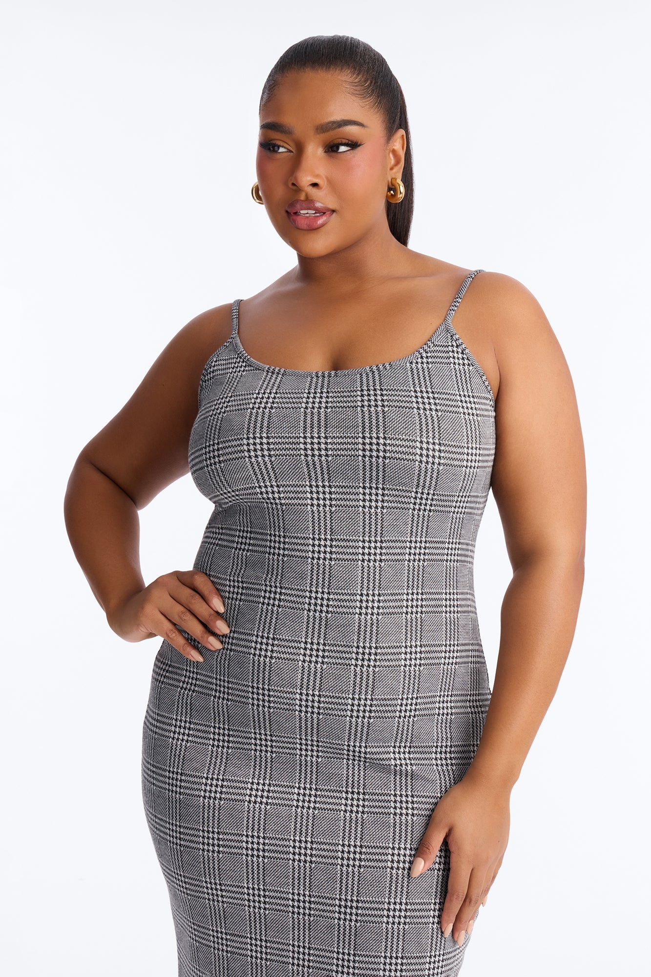Jaelyn Houndstooth Midi 2 Piece Dress Set - Black/White - Image 9