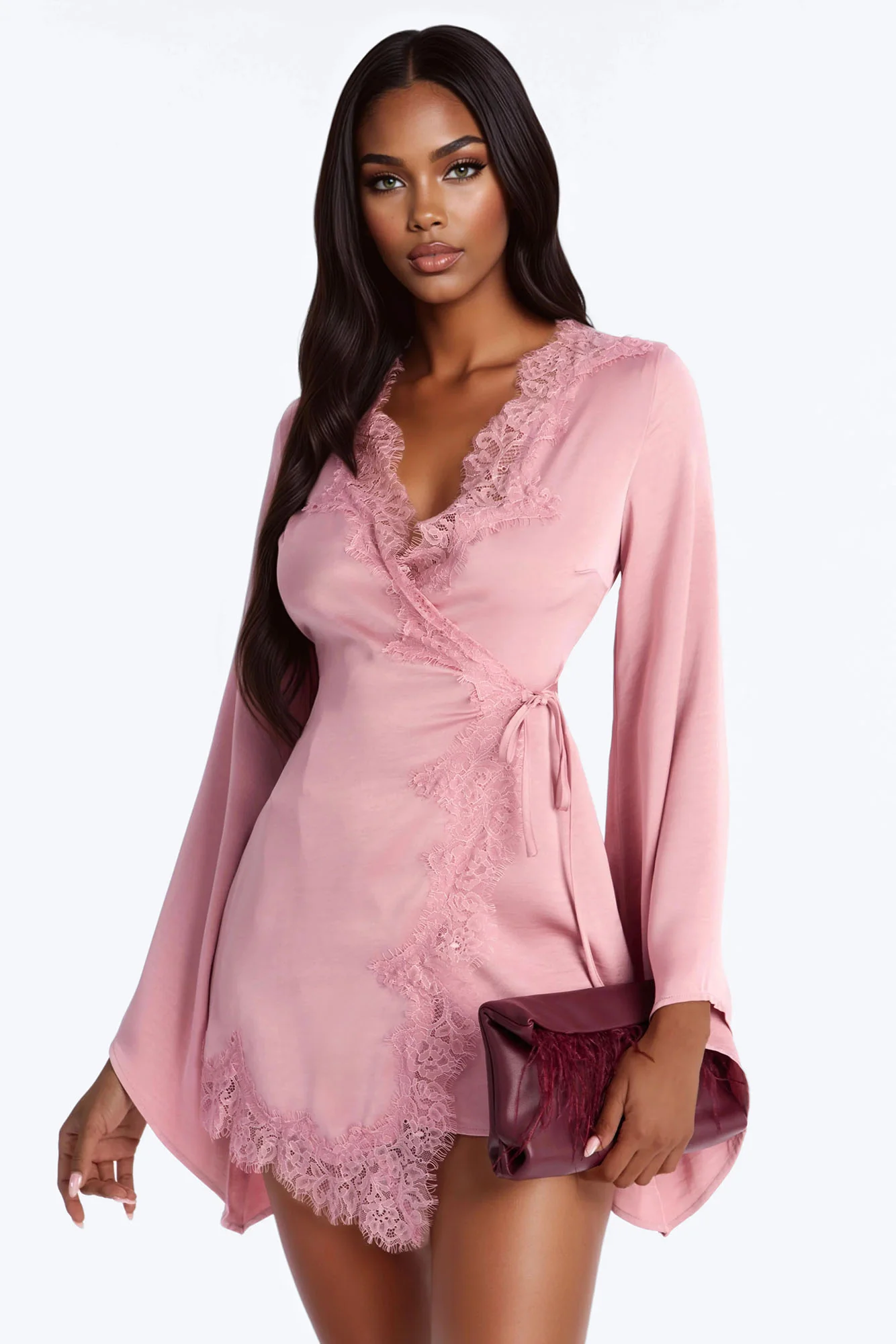 Jaide Long Sleeve Satin Mini Dress - Mauve