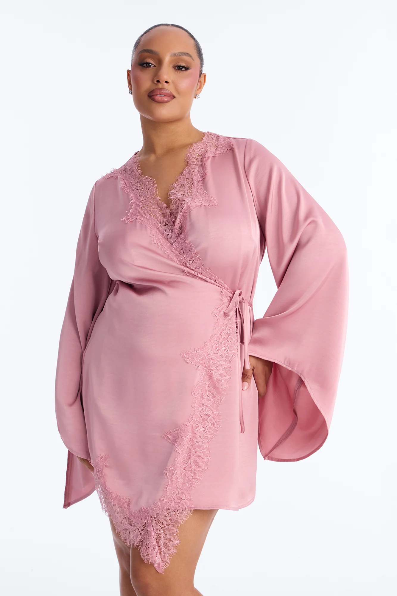 Jaide Long Sleeve Satin Mini Dress - Mauve - Image 5