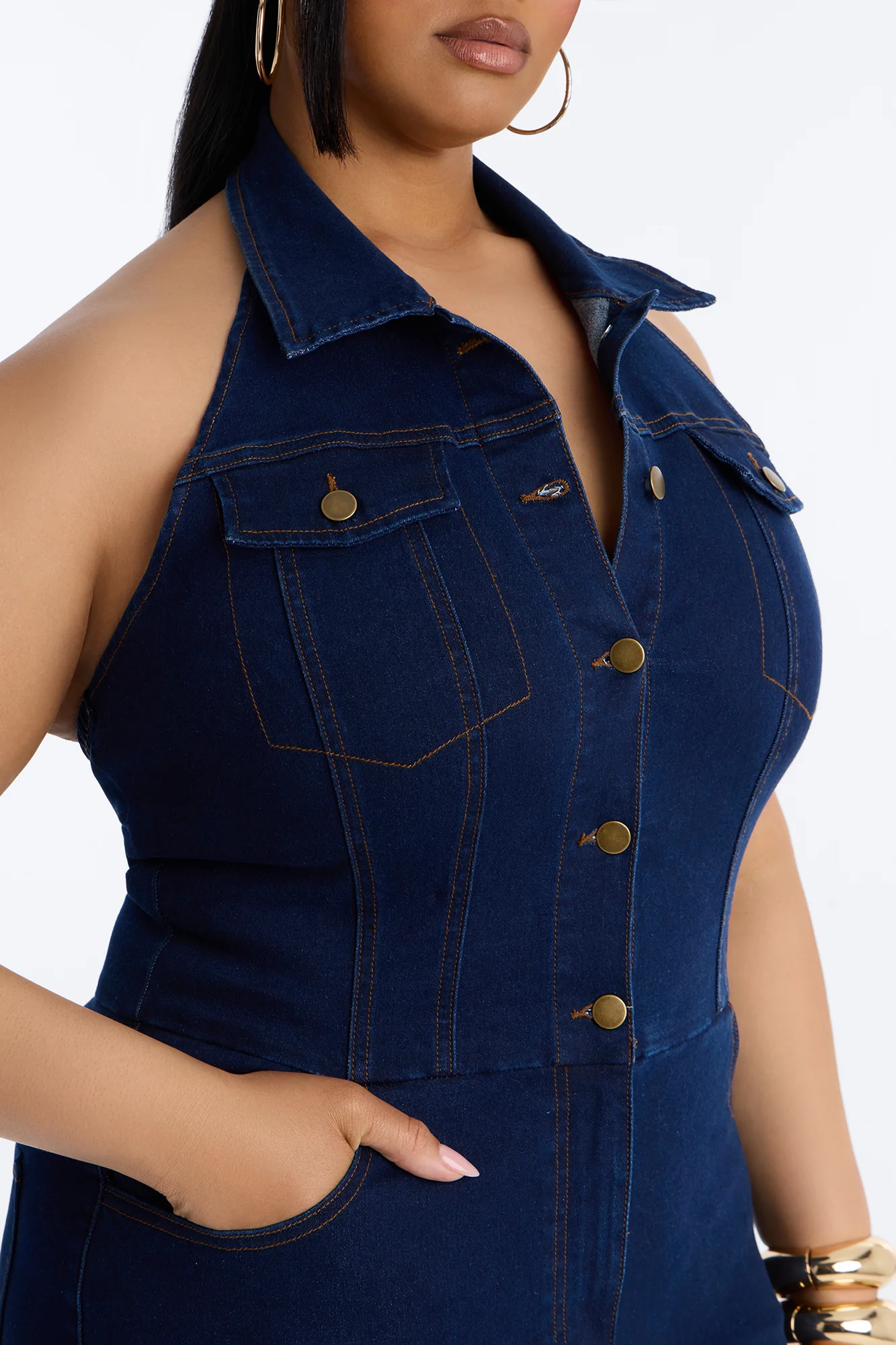 Jaime Denim Cargo Wide Leg Jumpsuit - Dark Wash - Image 7