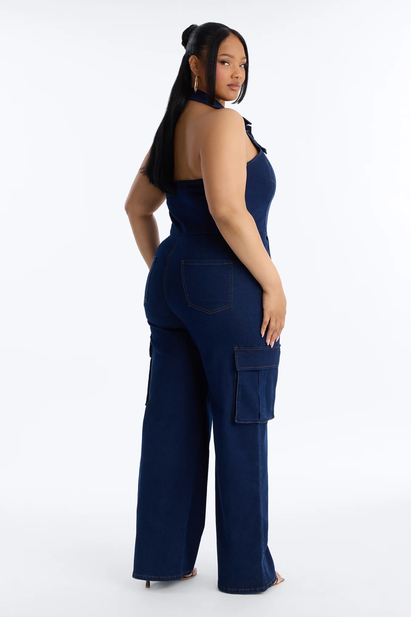 Jaime Denim Cargo Wide Leg Jumpsuit - Dark Wash - Image 8